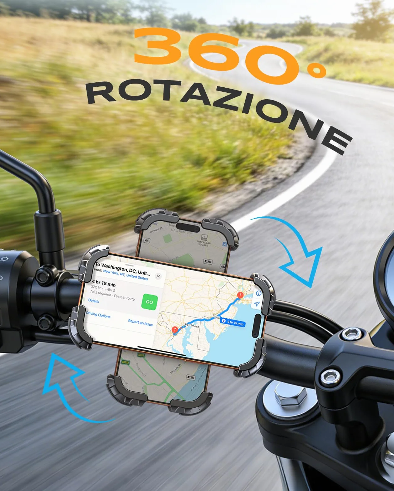 Babacom Porta Cellulare Moto, [Ultra Stabile & 1S Blocco Rapido] Porta Cellulare Bici per Universale Manubrio, 360° Rotabile Supporto Telefono Moto Compatibile con iPhone/Galaxy 4.7"-6.8" Smartphone