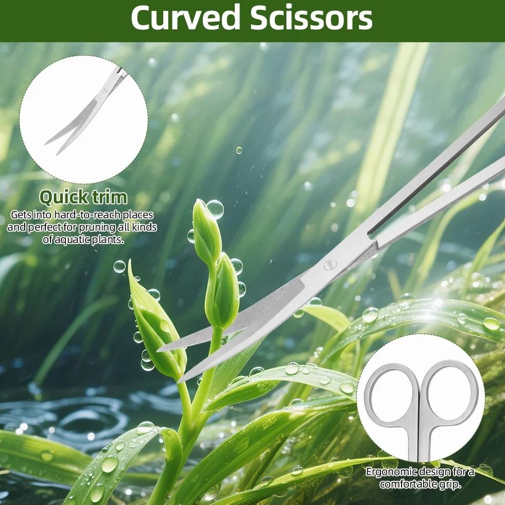 Flintronic Set 7 in 1 Attrezzi per Acquario in Acciaio Inox con Pinzette Forbici Spatola Imbuto