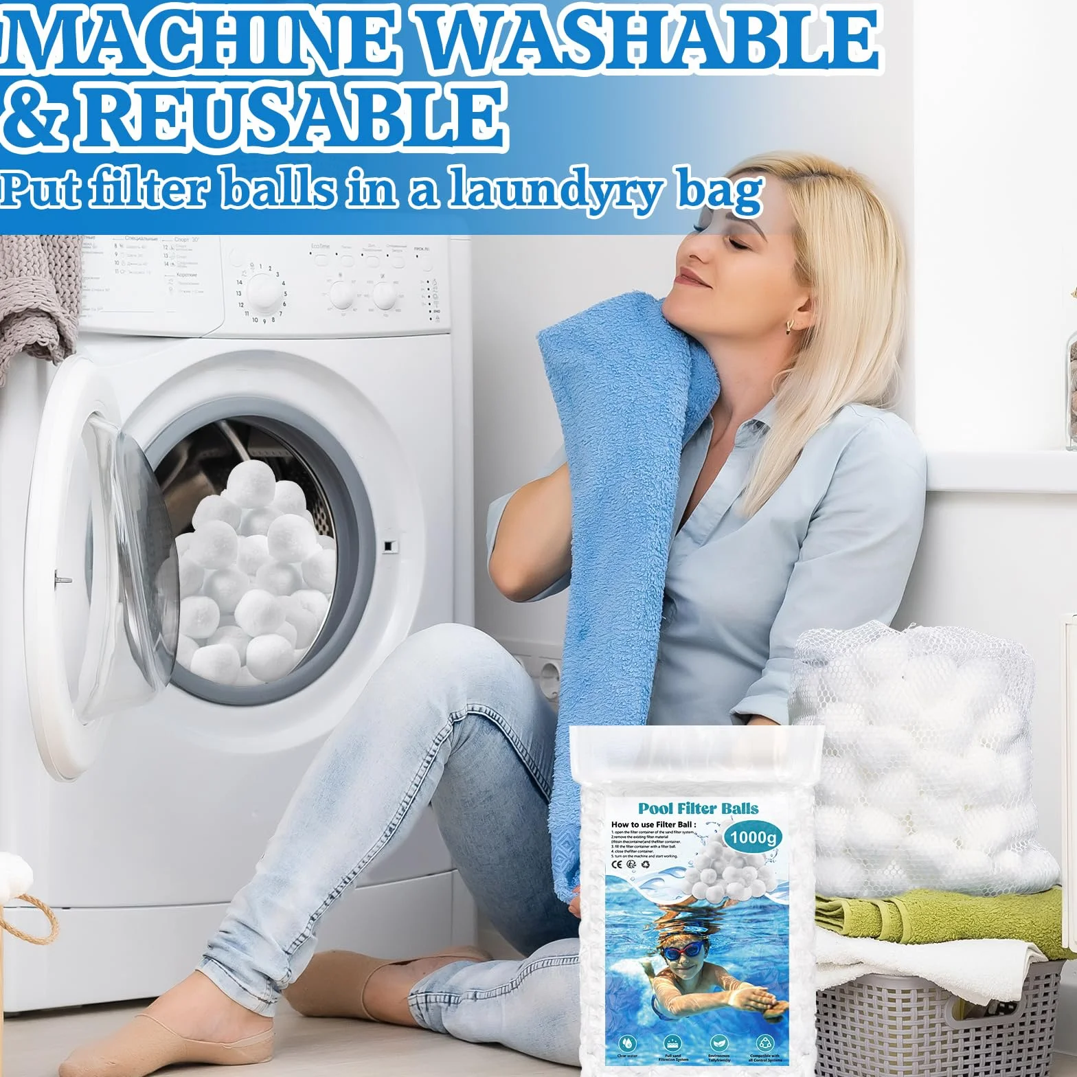 1000g Filtro Balls,Palline Filtranti per Piscina,Sfera Filtrante per Piscina,Filtro a Sfere di filtrazione,Essere riutilizzato,per Filtro Piscina,Adatto a Vari Filtro a Sabbia,Pompe Filtranti