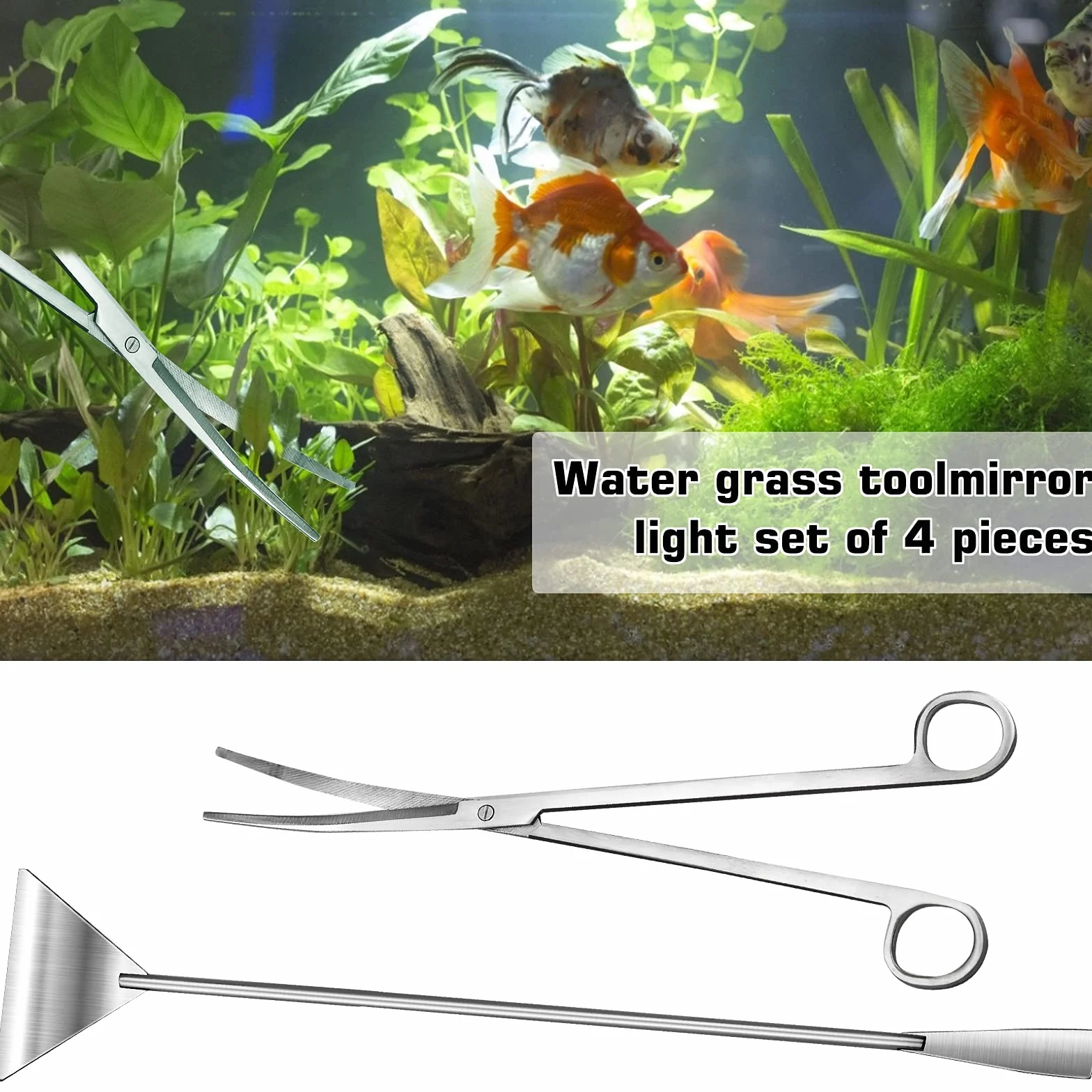 Winfred Set attrezzi acquario 4 in 1 pinze piante acquatiche forbici spatola kit pulizia pesci argento