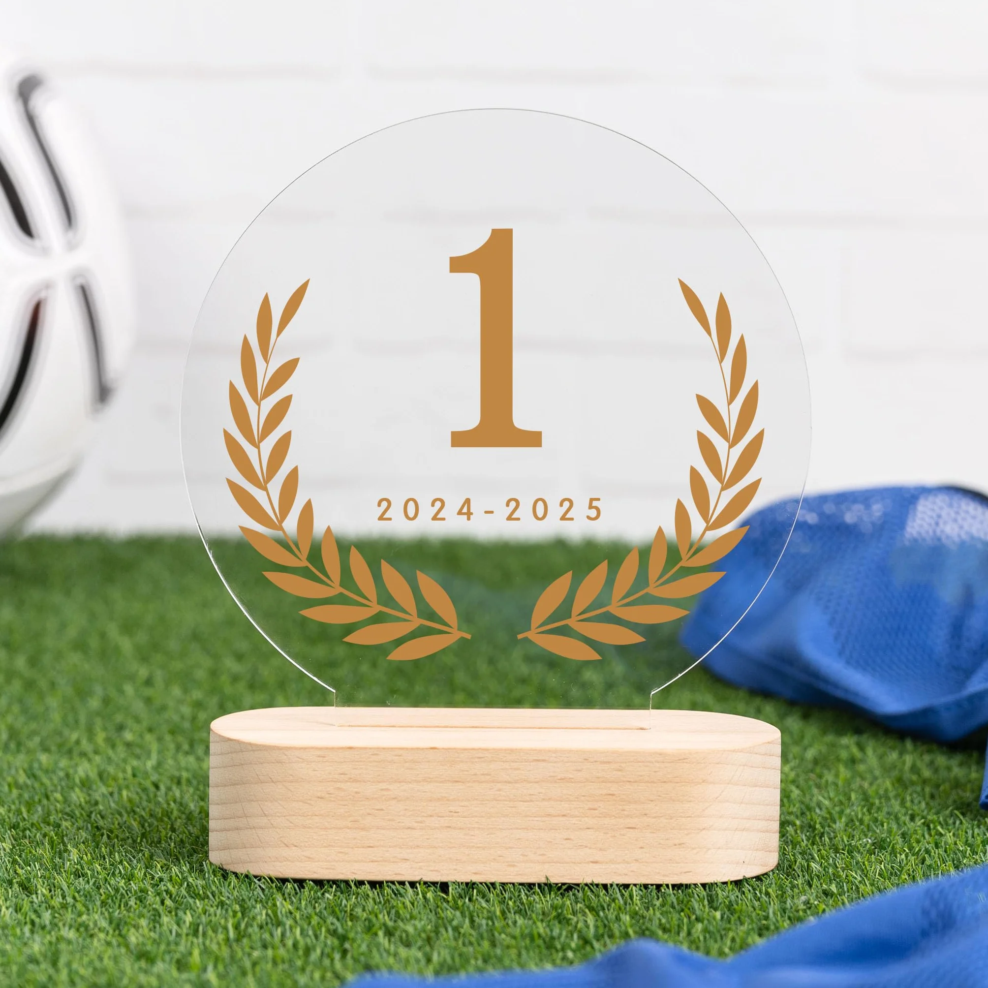Wanapix | Trofeo Personalizzabile con Nome e Foto | Targa Personalizzata | Plexiglass | Base in Legno Naturale | Rotondo