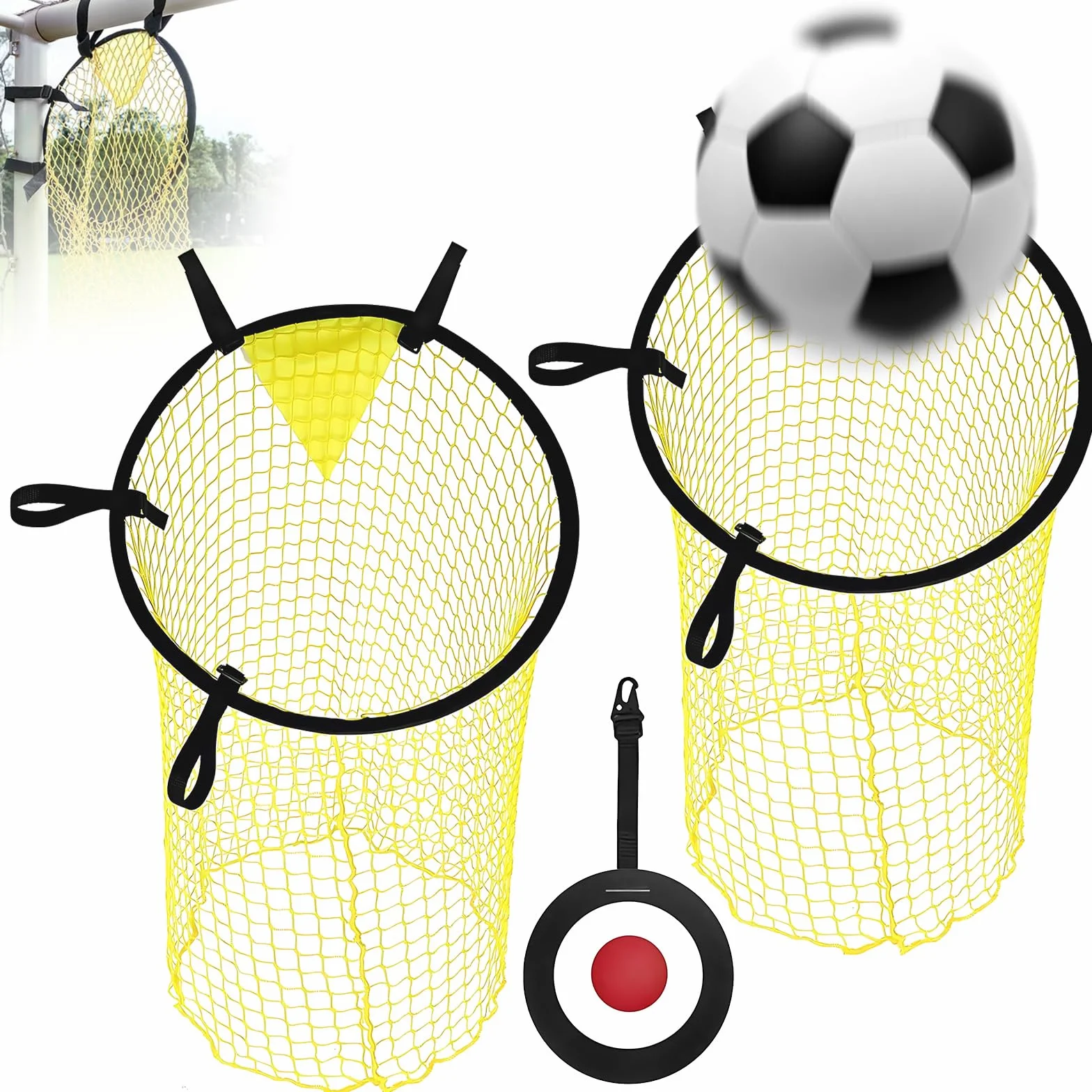 3Pcs Accessori Allenamento Precisione Calcio con Bersaglio Mobile & Attrezzatura Cinghie Regolabili, Rete Cancello Obiettivo per Bambini, Target Net Cancelli Bersagli Top Bins Formazione Portatile