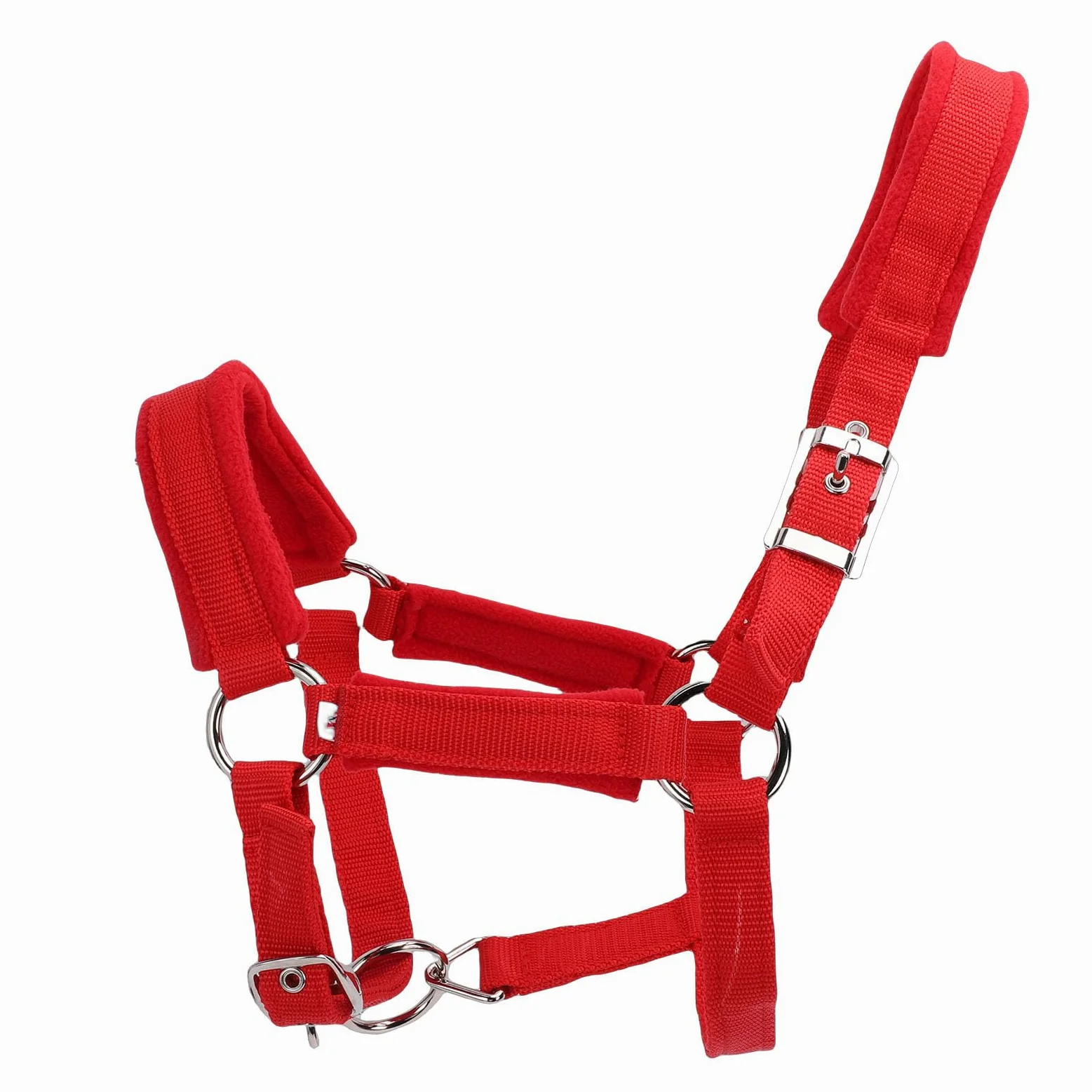 Cavezze per cavallo regolabili in nylon morbido e resistente, rosse, capezzale da equitazione con cinturino in nylon PP largo 25 mm con fibbia in metallo per cavallo medio, per