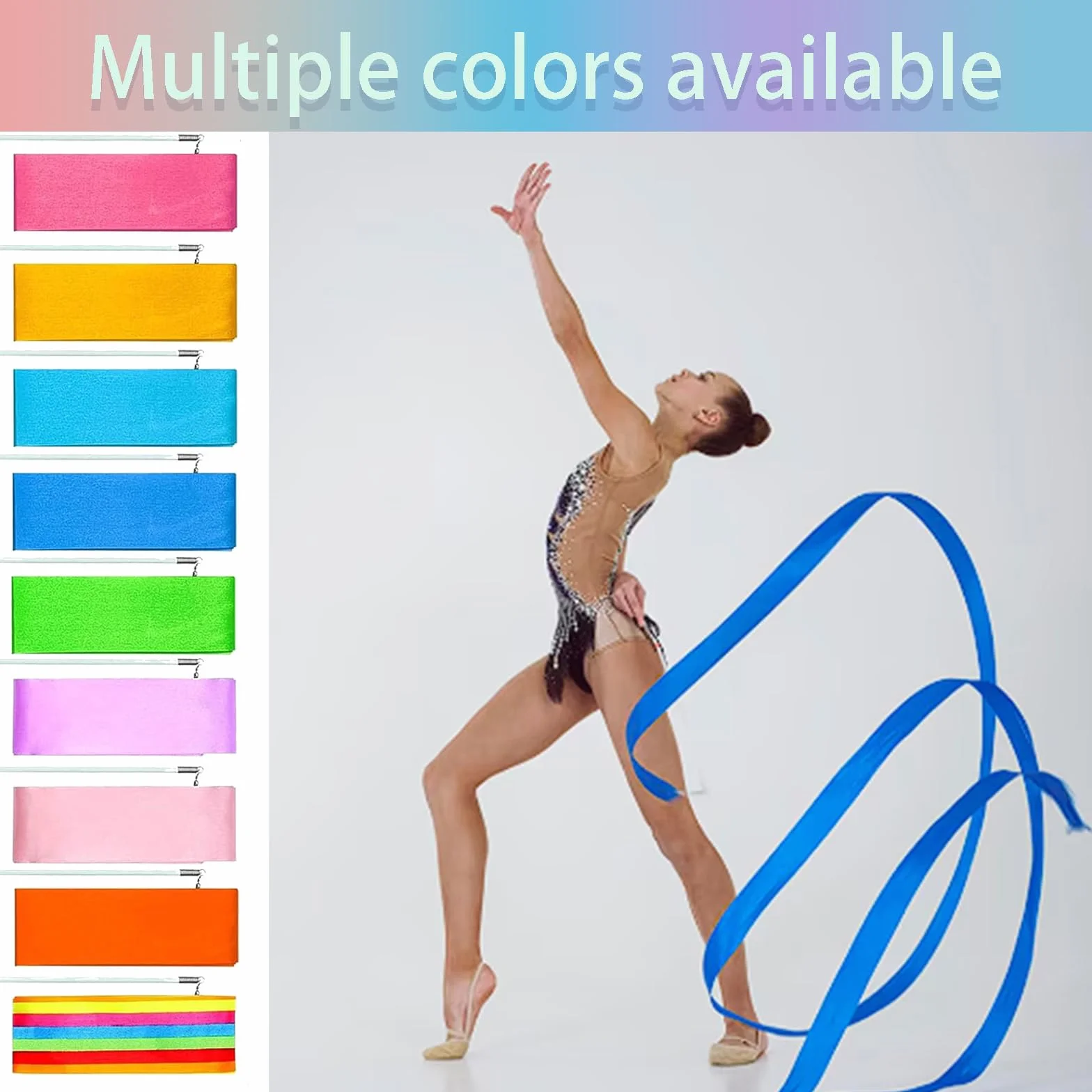 Nastri Ginnastica Ritmica 10 Pezzi 2M Bacchette per Bambini Danza Baton Twirling Sportiva