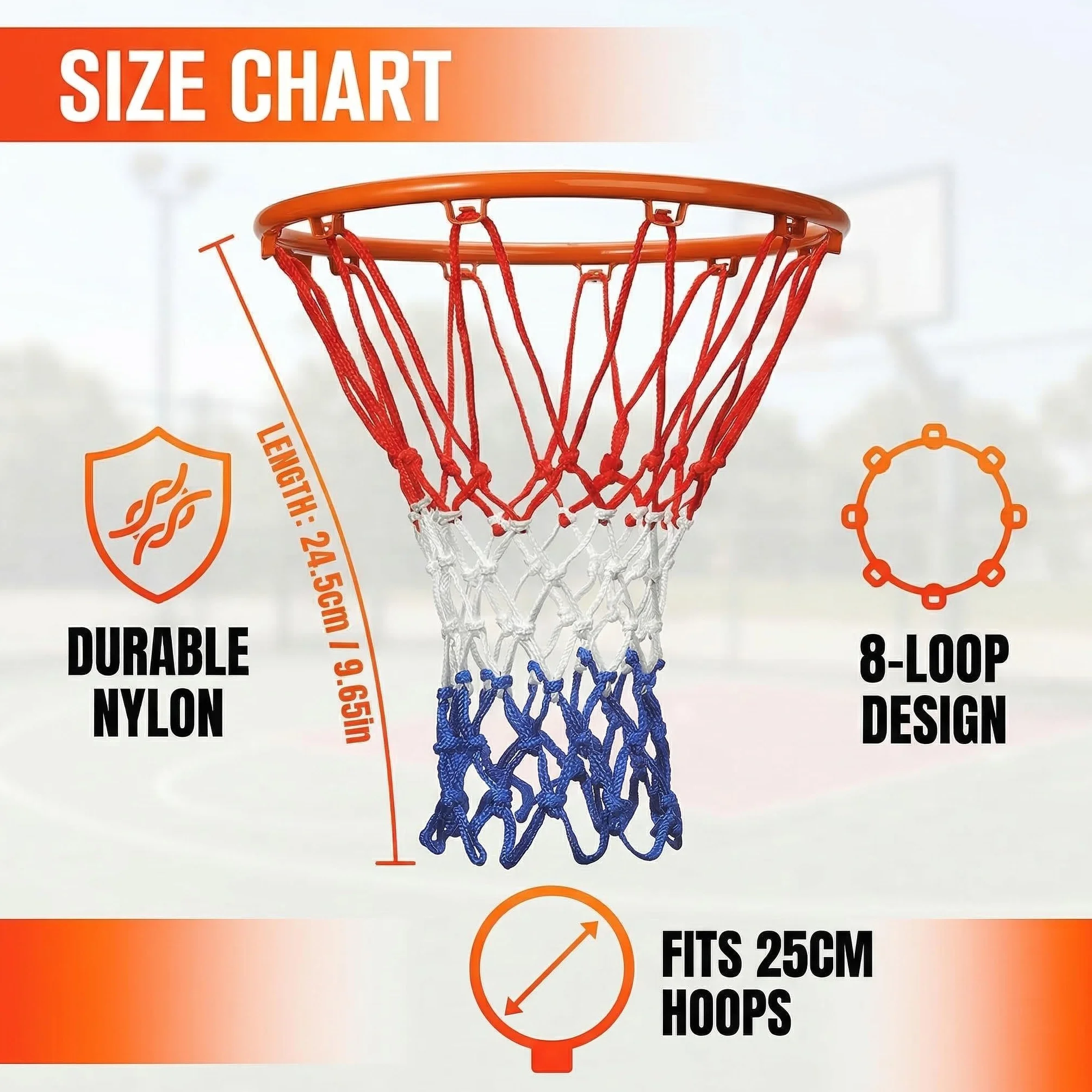 Basketball Net Replacement 4 Pack for 8-10 Inch Baskets 8 Loops Indoor Outdoor