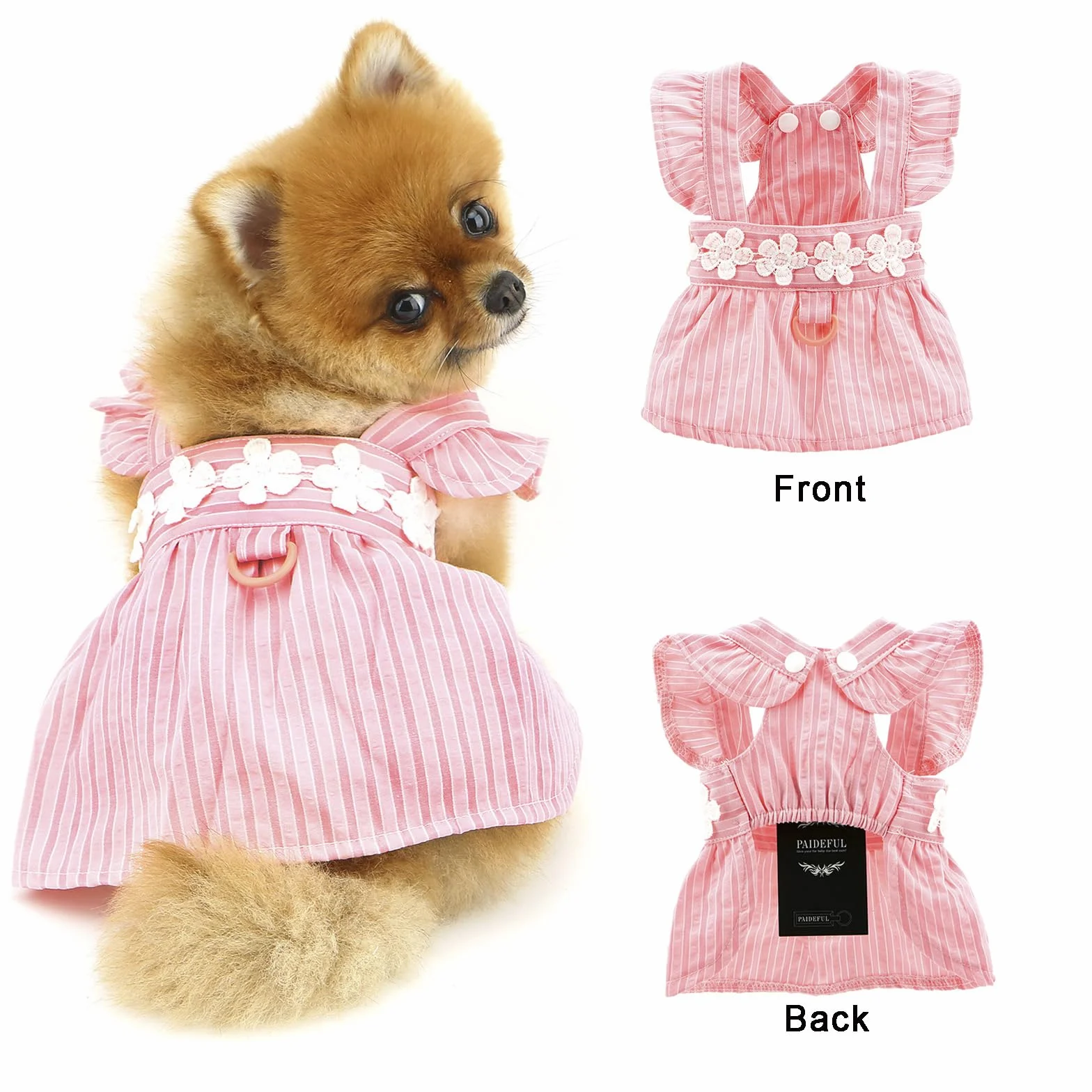 PAIDEFUL Vestito Elegante per Cane Piccolo - Design Estivo a Righe con Ricamo di Fiori, Cinturino, Bottoni - Abbigliamento Fresco da Principessa per Animali Domestici, Costume da Chihuahua