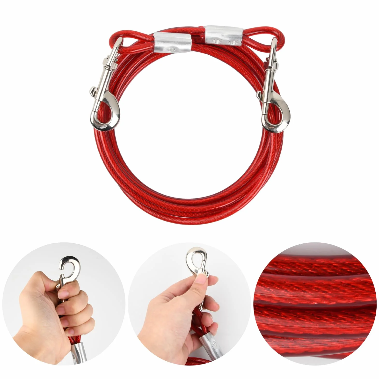 3 m Guinzaglio per Cani Lungo, Cavo Animali Domestici per Legare Il Cane, Cavo Acciaio Inossidabile 6mm, Catena di Sicurezza per Cani Grande Media Piccola Cortile Giardino, Fino a 250kg (Bianco)