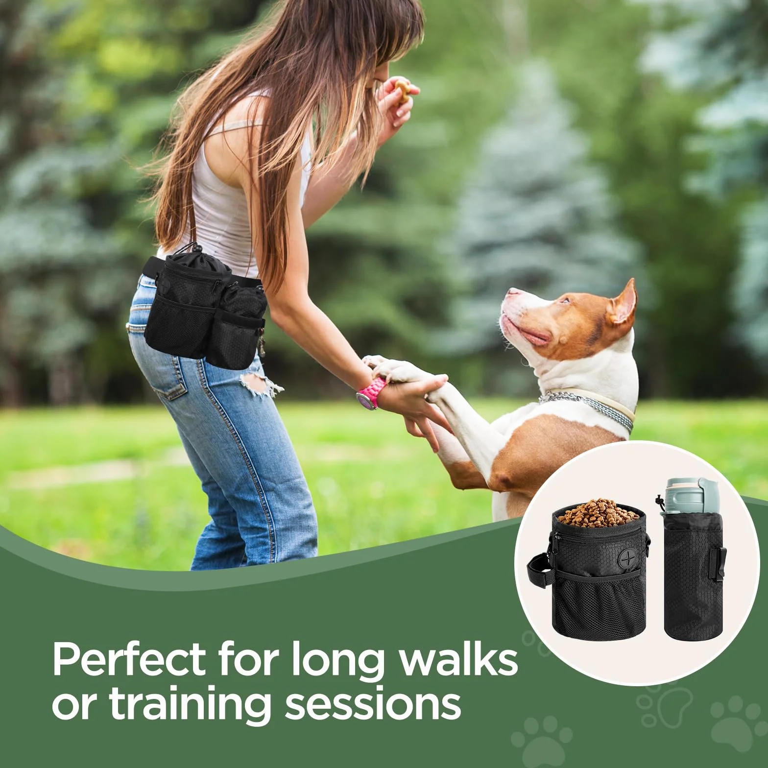 AiQInu Porta Premietti per Cani, Sacchetto per Cani con Sacchetto per Bottiglia d'Acqua Staccabile, Borsa Addestramento con Dispenser per Sacchetti per Cacca
