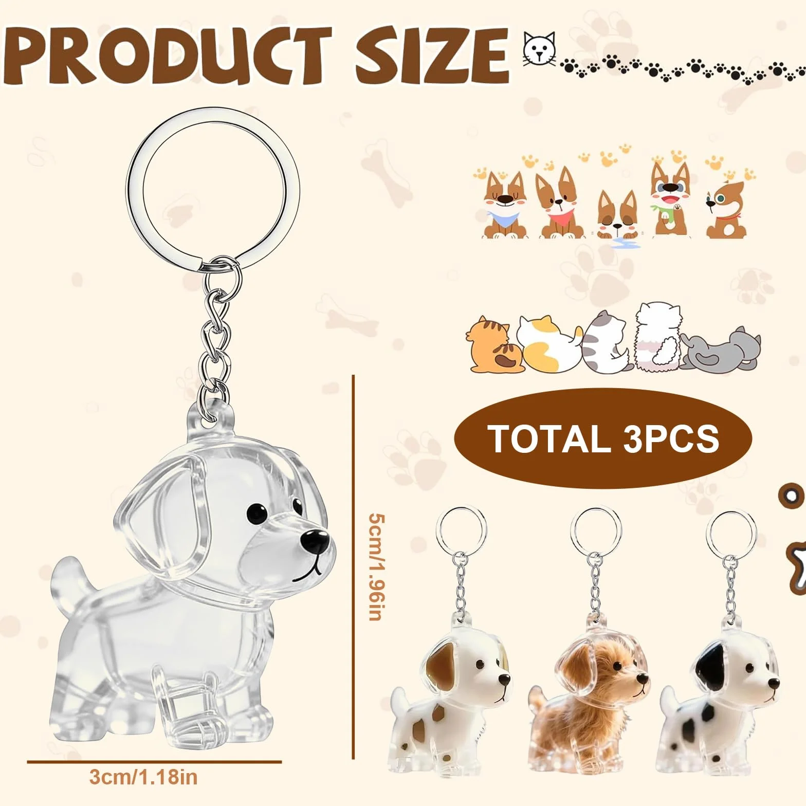 3 Portachiavi Capsule Trasparenti per Peli di Cani – Ricordo Commemorativo DIY, Ciondolo per Conservare Peli o Baffi del Cane, Portachiavi Memoriale per Amanti degli Animali