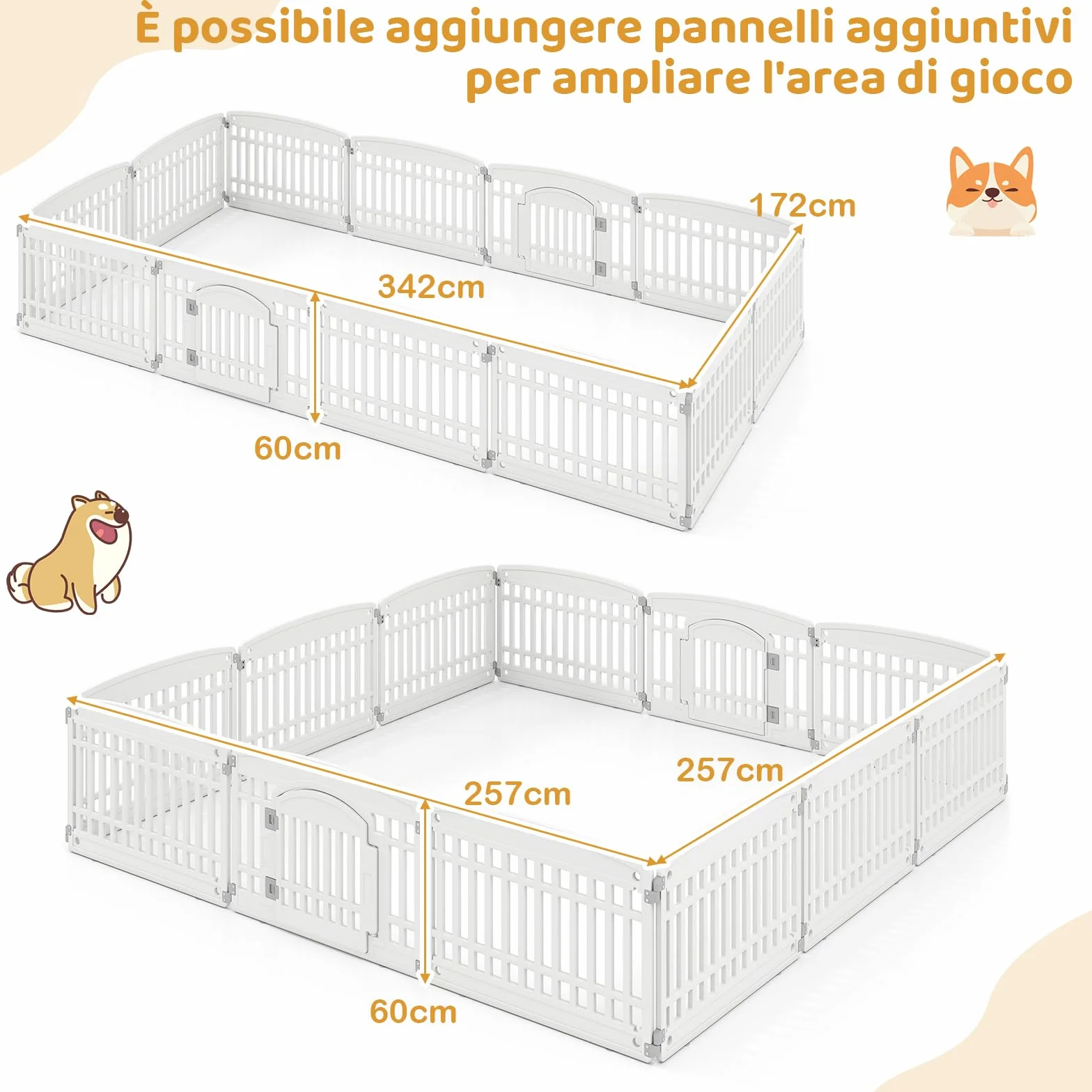 COSTWAY Recinto per Cani Pieghhevole 6 Pannelli 60 cm per Cani Medi e Piccoli 172 x 87 x 60 cm con Porta di Bloccaggio