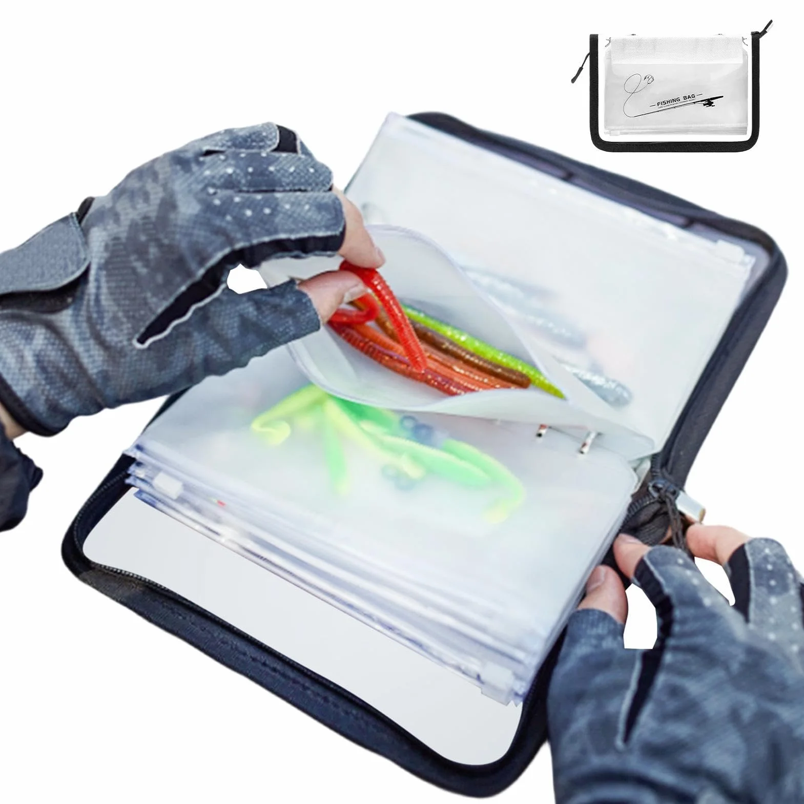 Borsa Per Esche Artificiali - Raccoglitore Per Esche Ad Anelli In PVC Trasparente Da 10 Pagine, Raccoglitore Per Attrezzatura Da , Materiale Impermeabile, Impugnatura Rinforzata, Cerniera Resiste