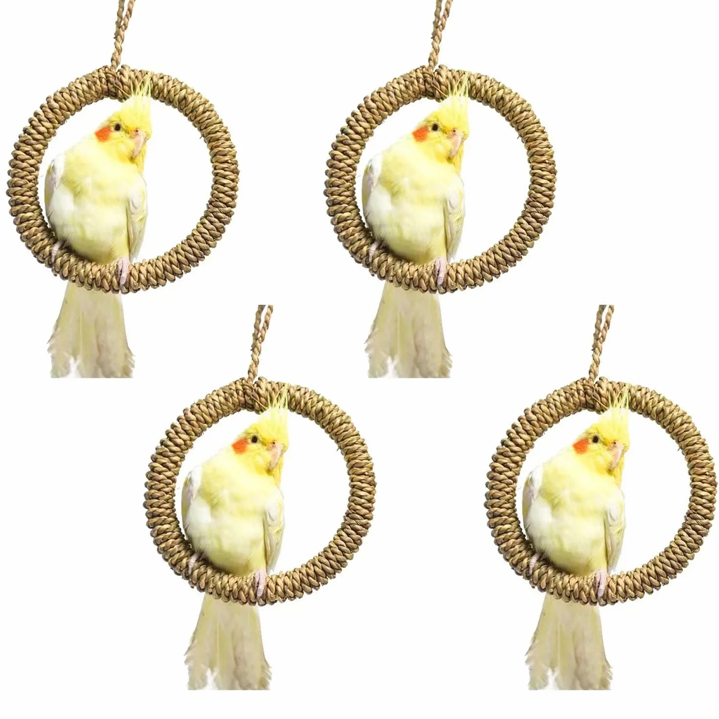 4Pezzi 15cm giocattoli per uccelli in corda per uccelli,altalena per uccelli, giocattoli da appendere alla gabbia, rompi noia per Calopsitte， Pappagallini