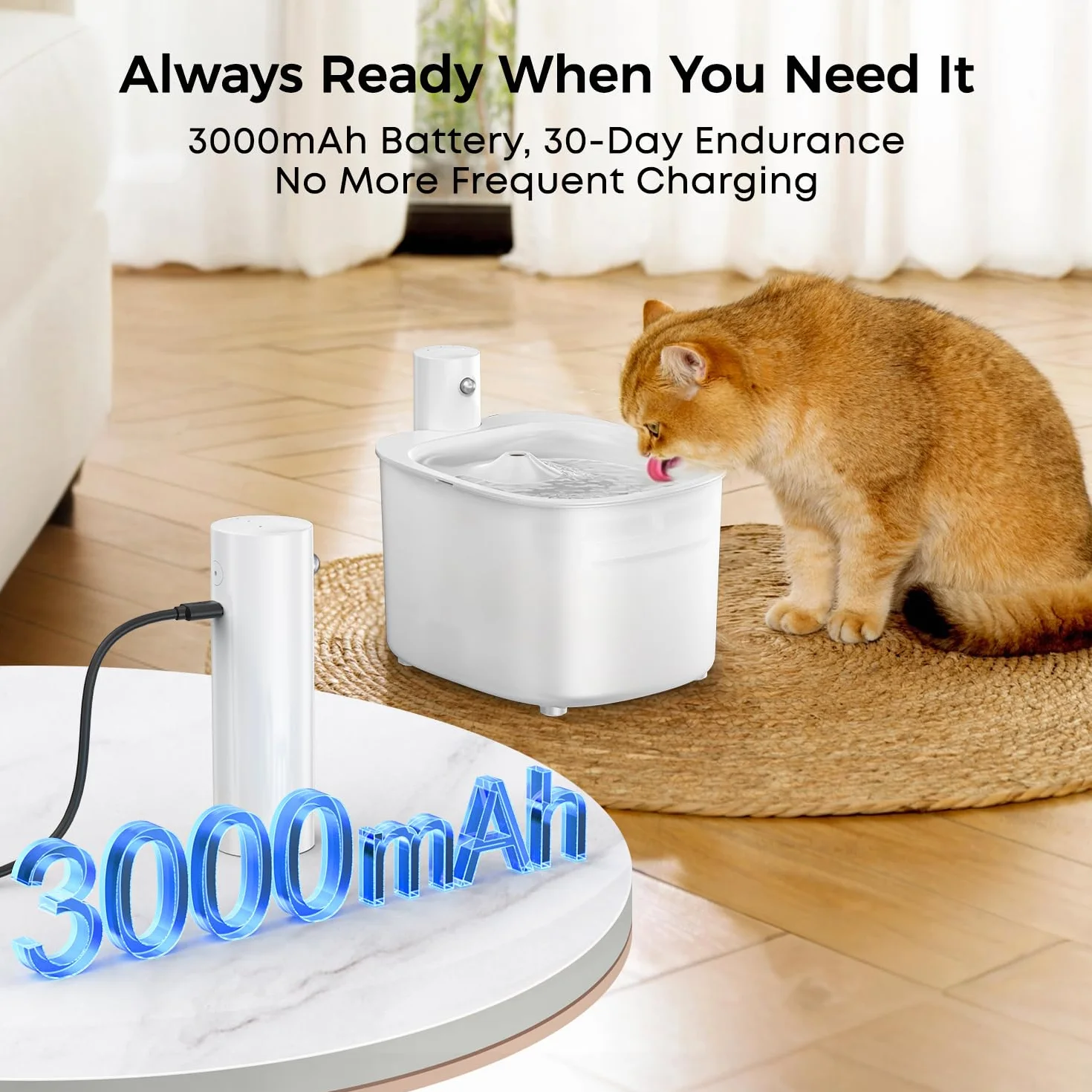 Fontanella per Gatti Senza Fili - Batteria con Sensore di Movimento -2.6L Fontana Automatico D'acqua Cani con Pila 3000mAh Ricaricabile Distributore Silenzioso Abbeveratoio - Dispenser Acqua Animali