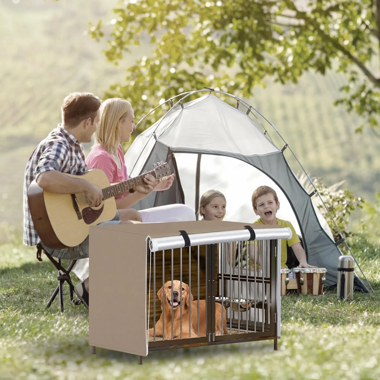 OUUTMEE Copertura per gabbia per cani 122 cm impermeabile tessuto Oxford 210D antivento protezione interna