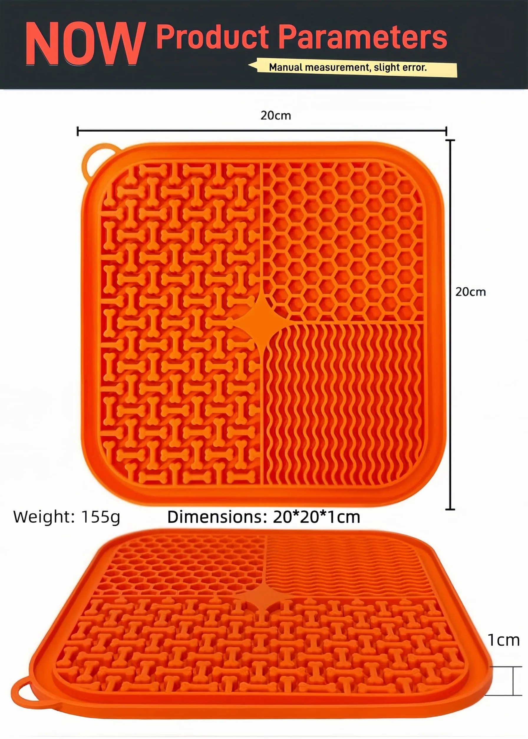 Slow Feeder Licky Mats per gatti e cani, morbido silicone, forte ventosa, partizioni multifunzionali per alleviare l'ansia (arancione)