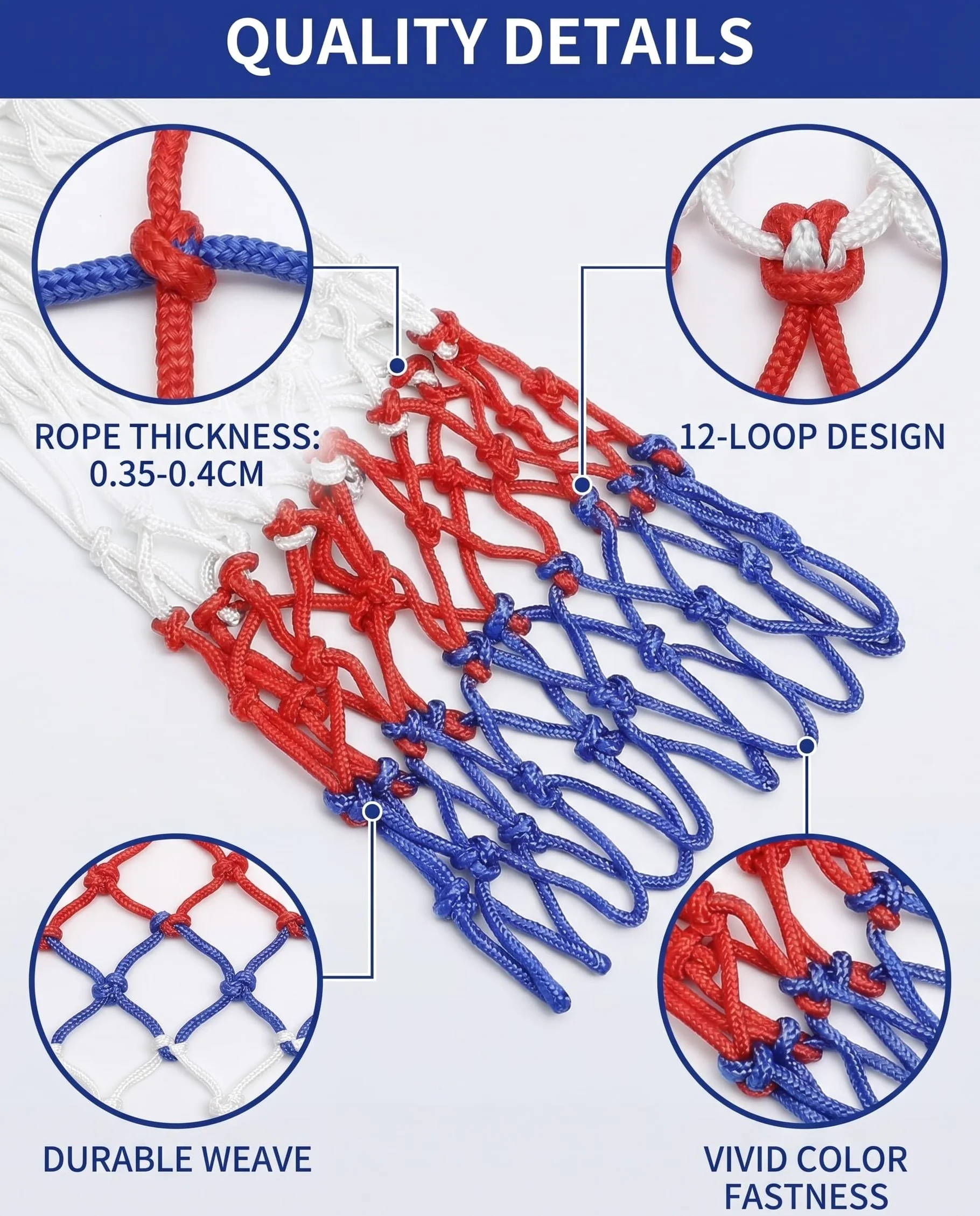 Set 2 reti da basket in nylon di ricambio 12 fori per canestro standard