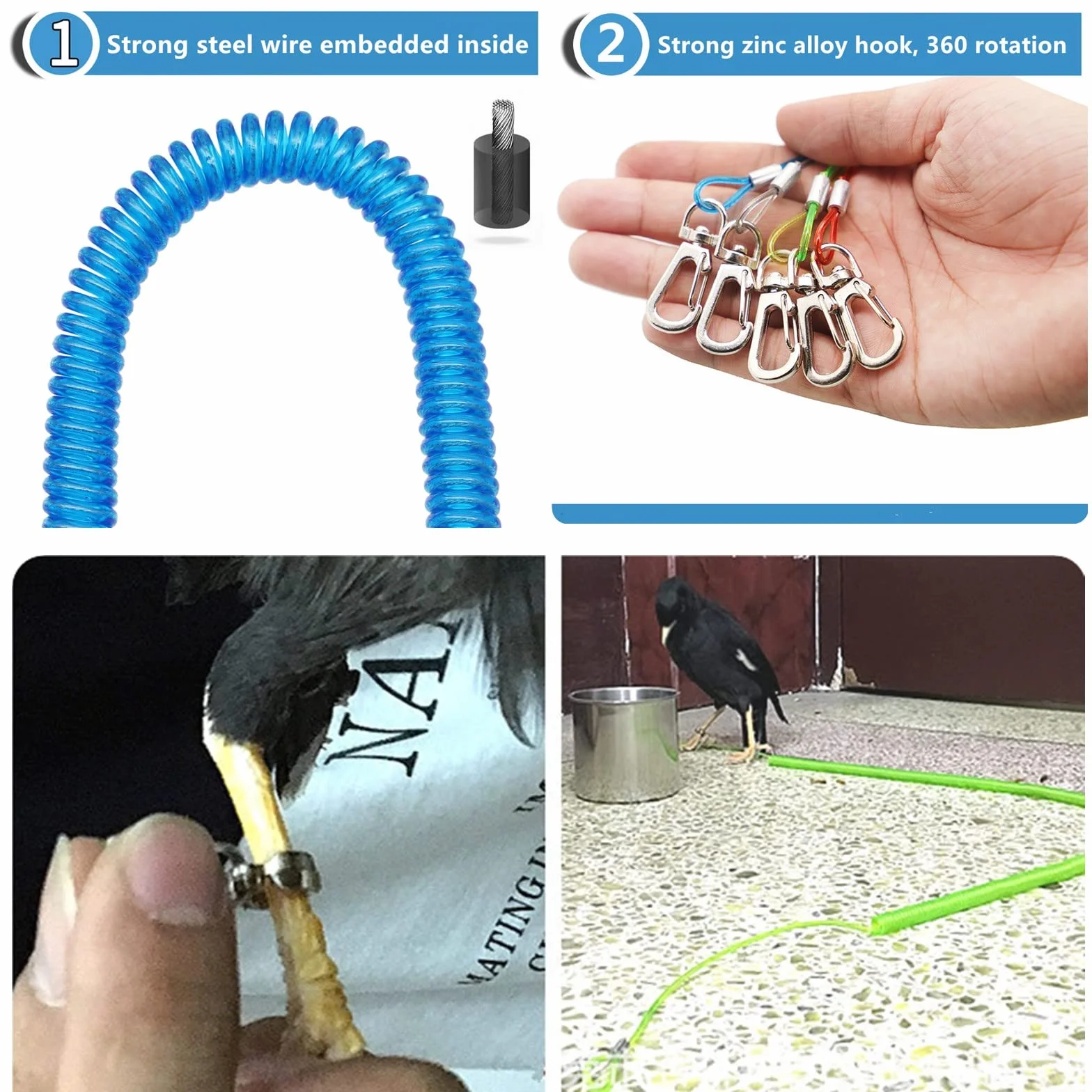 Corda Volante per Pappagallo,Guinzaglio per Uccelli,Catena da 5 m per Piede di Pappagallo,Corda Per Addestramento Al Volo per Uccelli,(2 Pezzi) (verde e rosso)