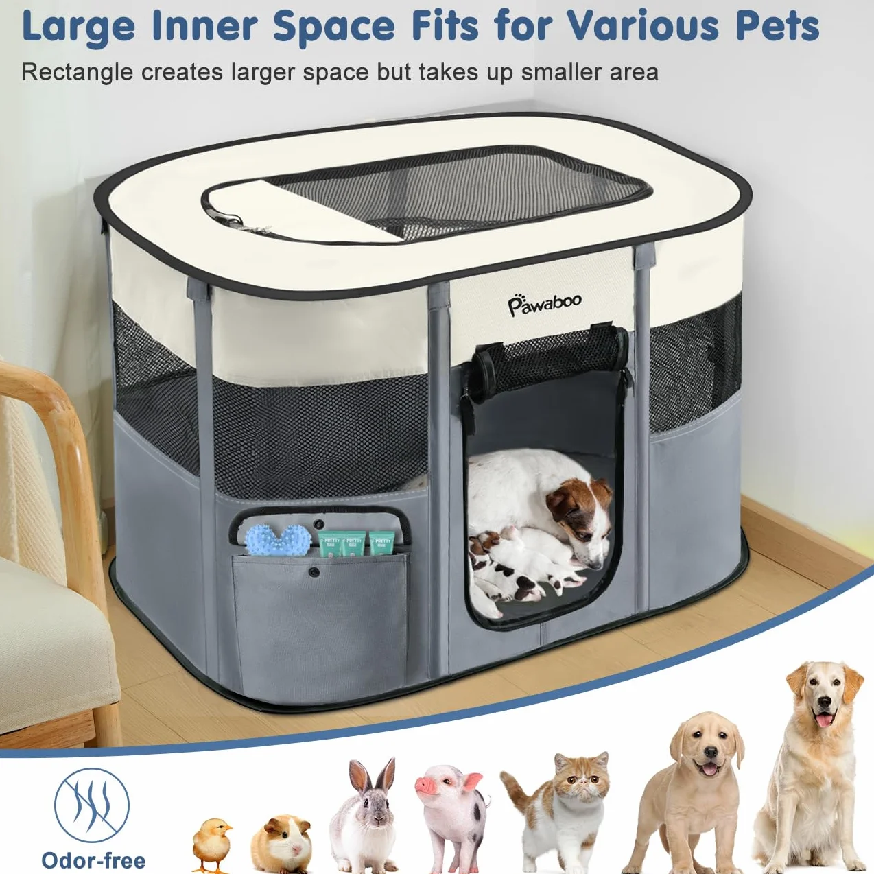 Pawaboo Recinto per Animali Domestici Pieghevole, Tenda da Gioco Impermeabile in Telo Oxford per Gatti Cani Cuccioli, L Grigio