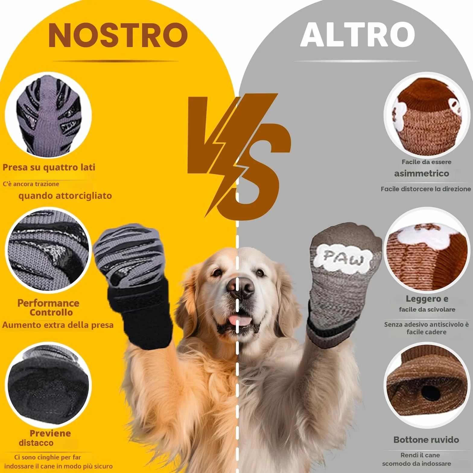 Protezione zampe per cani robusti antiscivolo in gomma con cinghie regolabili (XL)