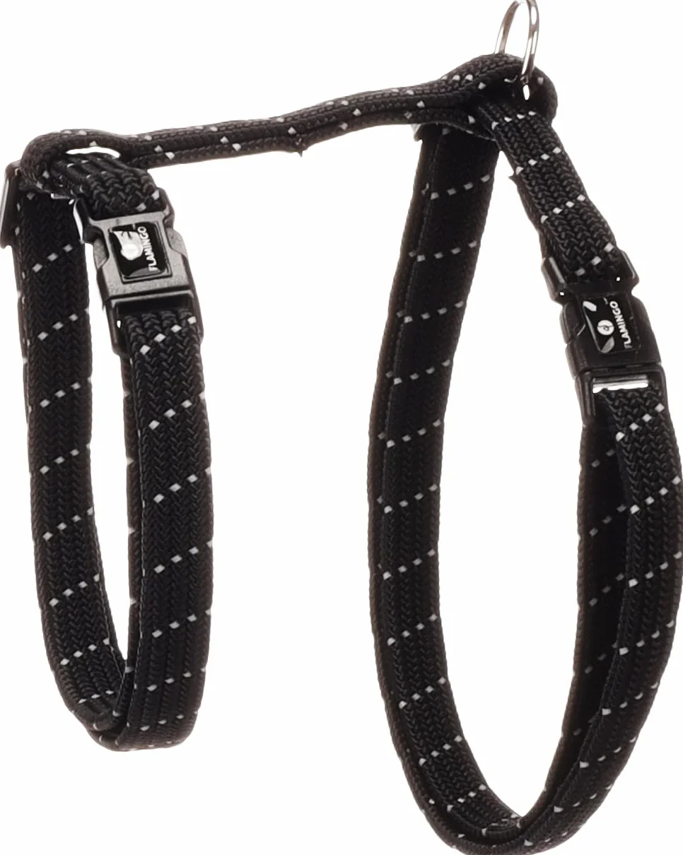 pettorina gatto - Elza nero - 22-32cm - 27-46cm - guinzaglio 110cm - nylon regolabile - riflettente - con moschettone