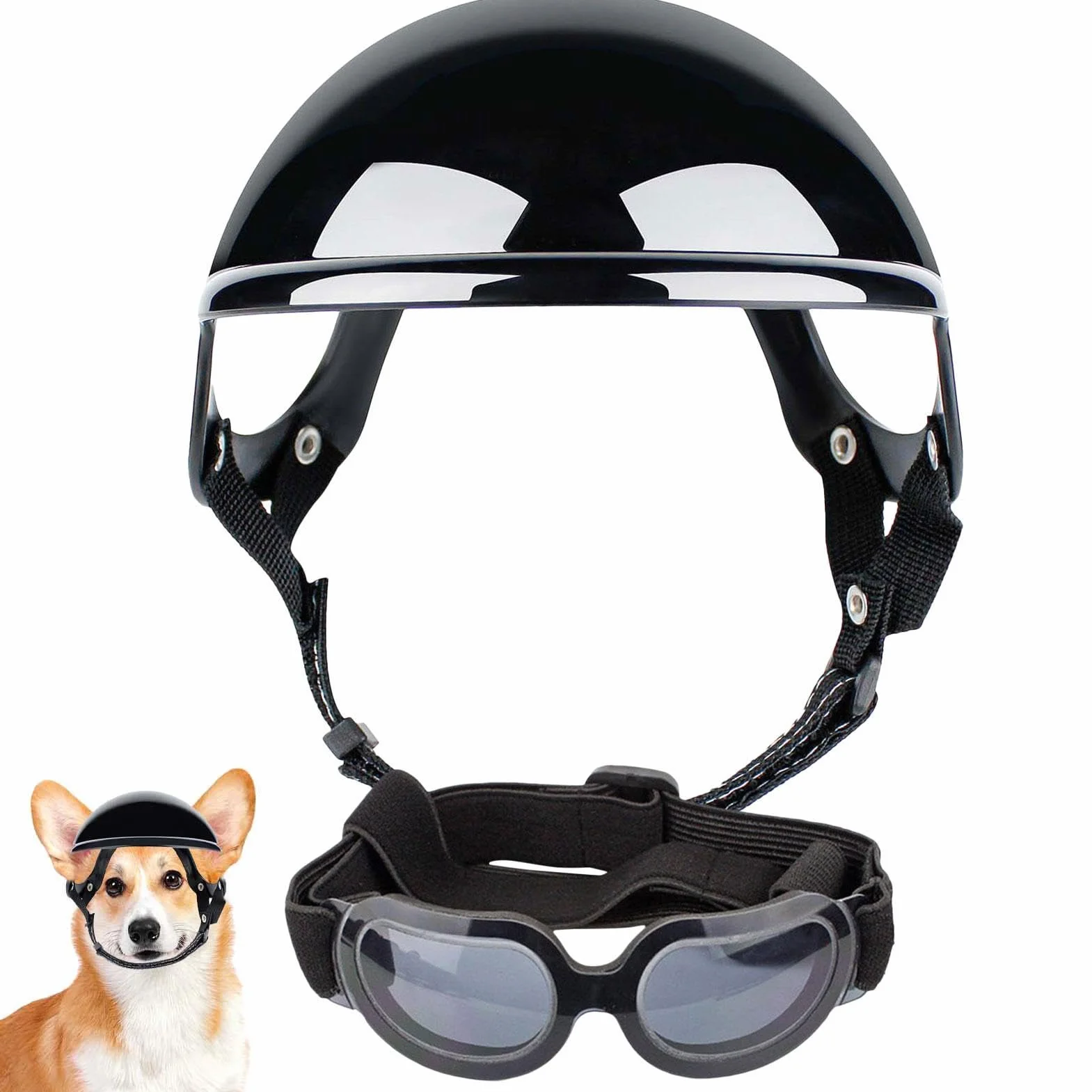 2 Pezzi Casco E Occhiali Per Cane, Sole Cane Protezione Testa Regolabile, Casco Regolabile Con Protezione Occhi, Casco Di Sicurezza Traspirante Regolabile Con Protezione Occhi
