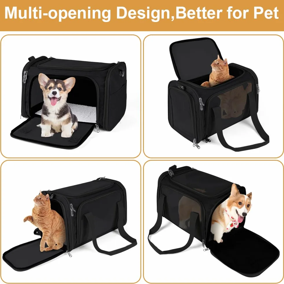 Borsa trasportino per cani pieghevole,40*25*25cm Trasportino per Cani Gatti Borsa da Trasporto Cane con Materasso,Traspirante,Tappetino Lavabile Rimovibile per gatti e animali fino a 4.54kg,Nero