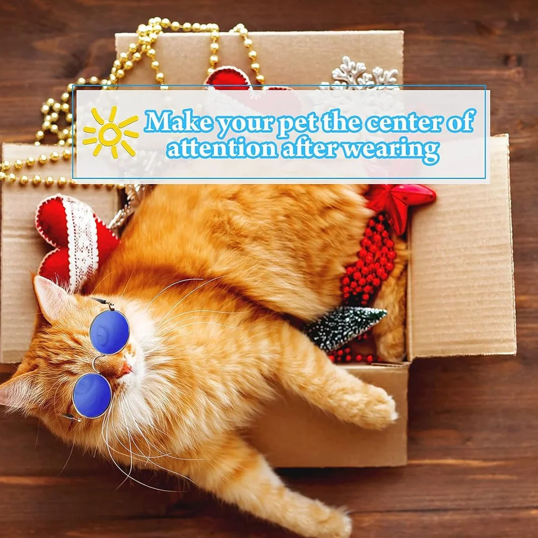 4 pezzi Occhiali da sole per gatti, Occhiali da sole da gatto, Simpatici occhiali da sole per animali, Occhiali da sole rotondi, Protezione dai raggi UV, per feste, cosplay
