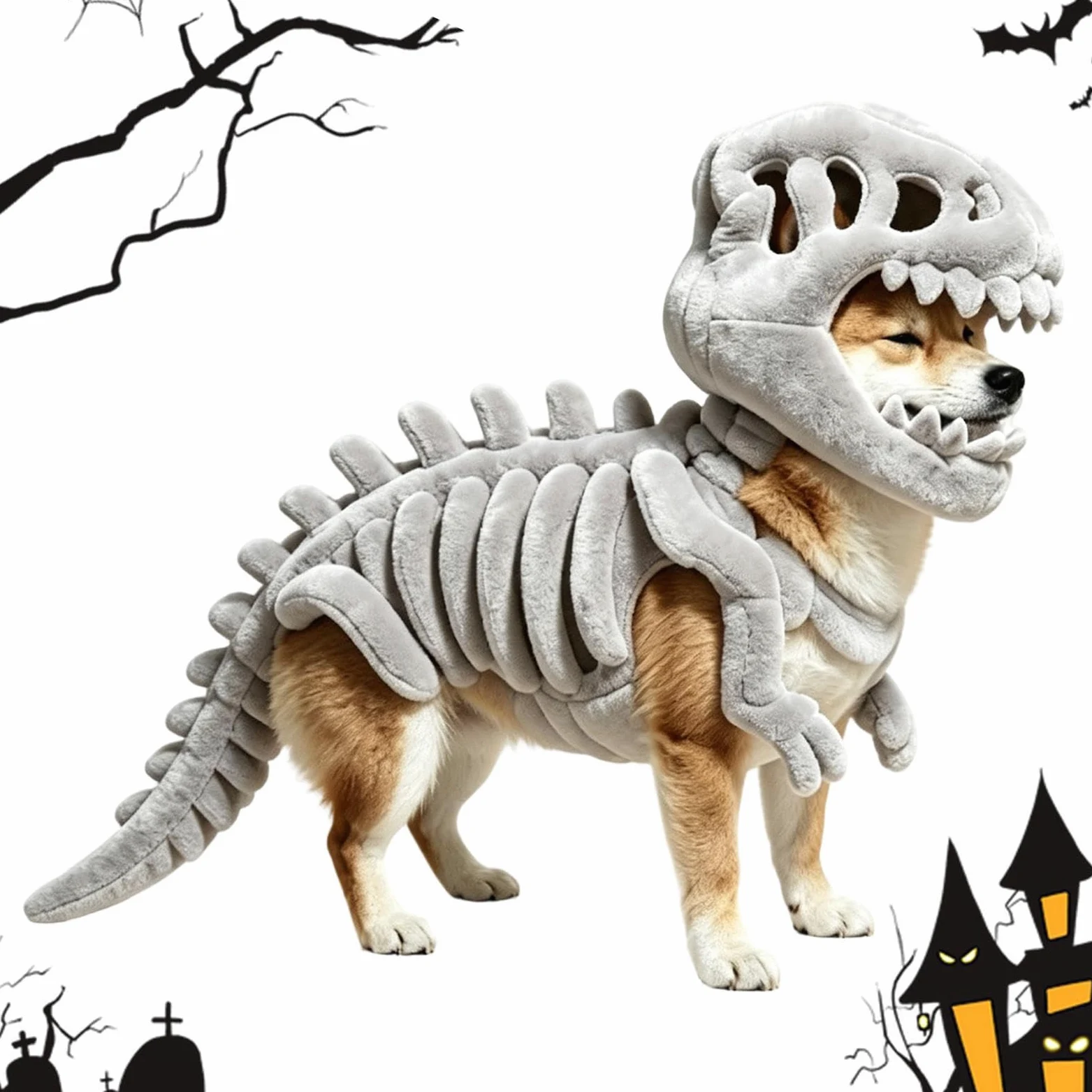Costume da dinosauro per cani, travestimento da scheletro | Costume da dinosauro per cani, per Halloween, per casa, appartamento, spettacoli teatrali, fotografie, eventi, carnevale