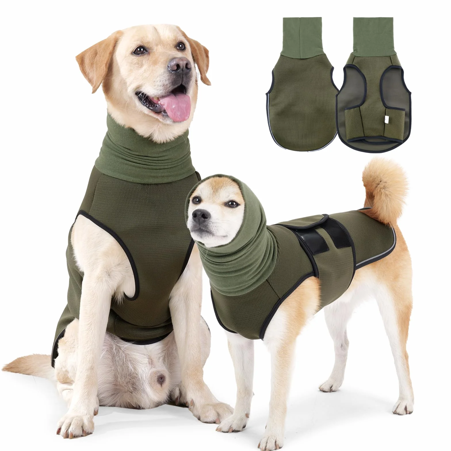 Giacca Calmante Ansiedad per Cani con Cappuccio e Strisce Riflettenti, Verde XS