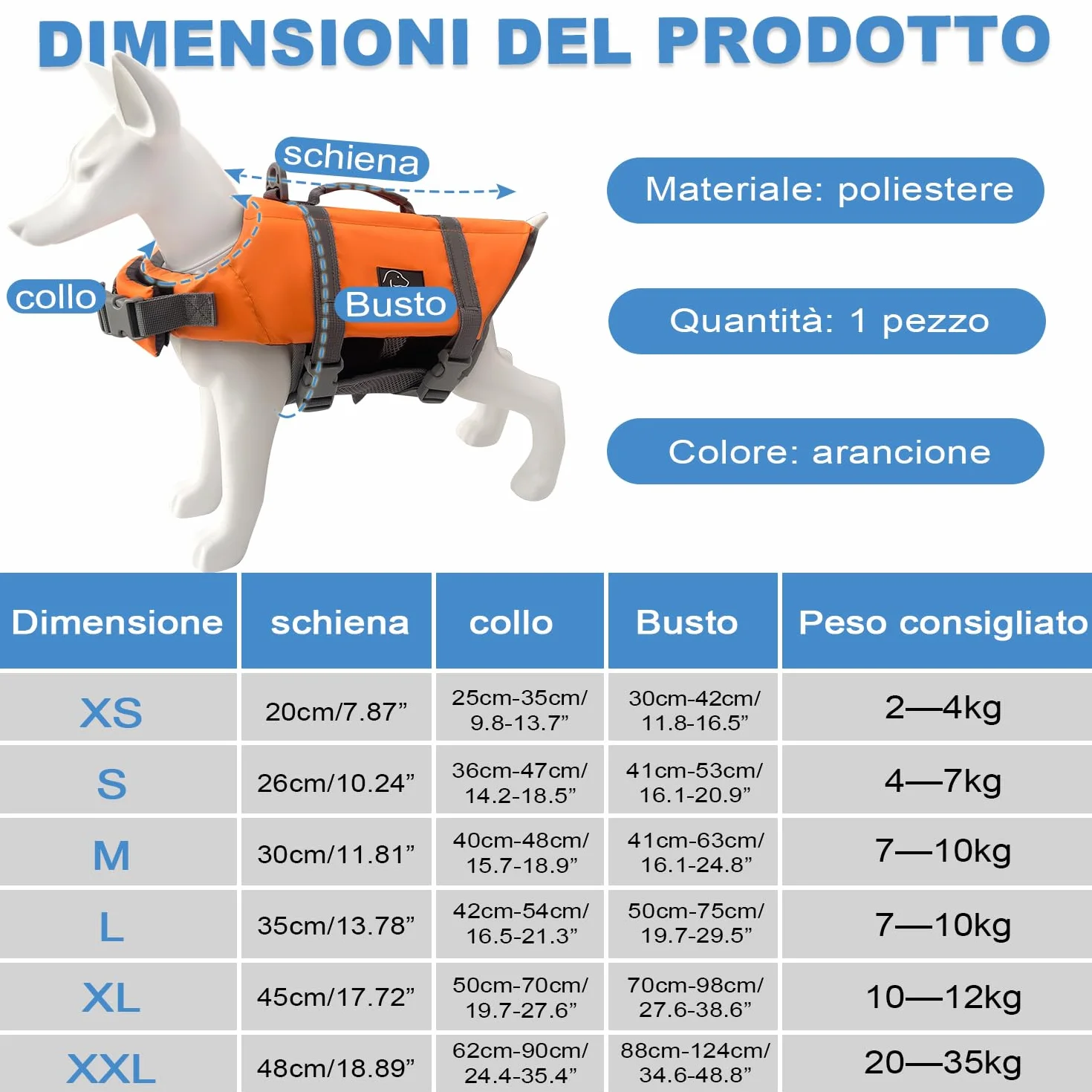 Voarge Giubbotto di salvataggio per cani regolabile con maniglia per nuoto e salvataggio M XXL