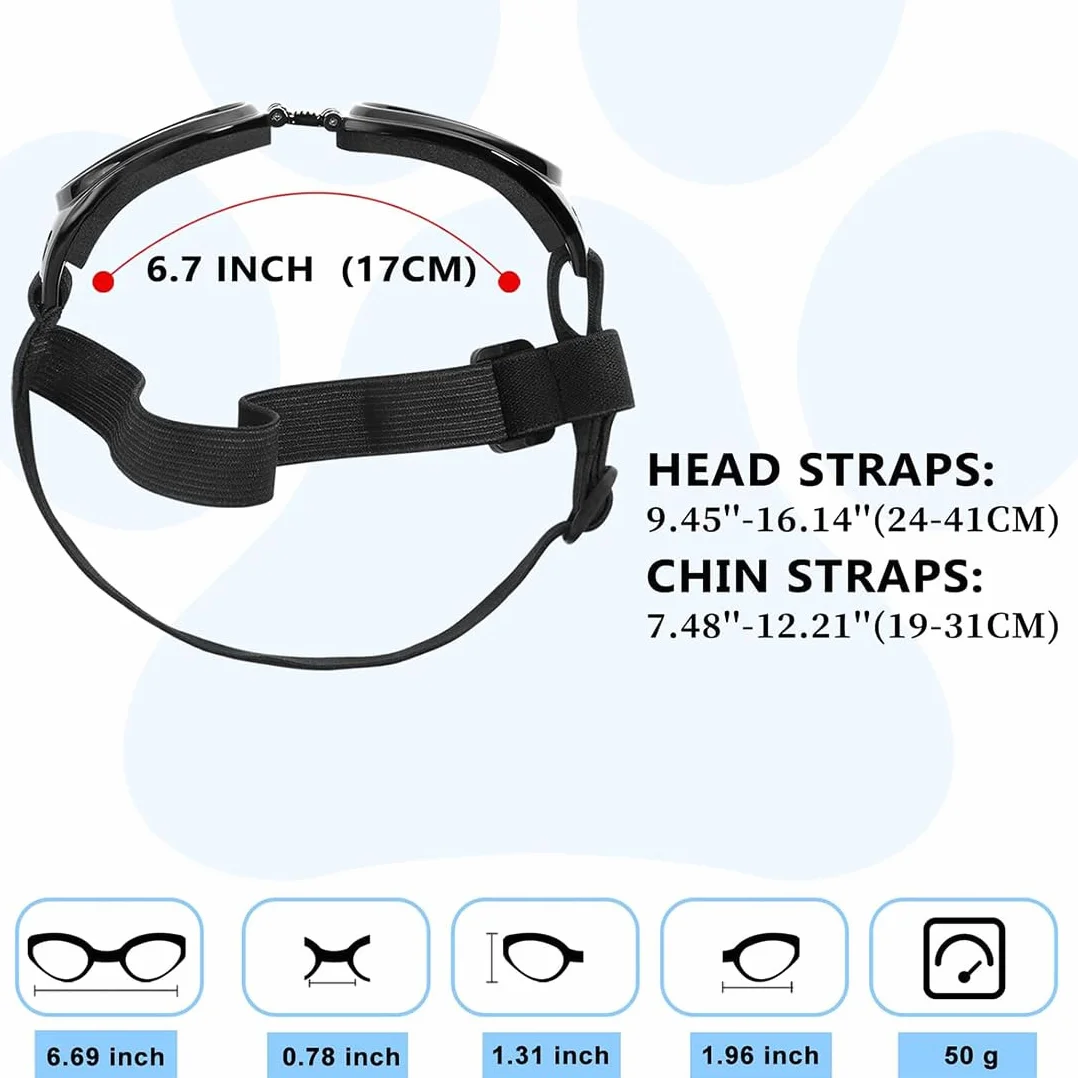 2 Pcs Occhiali per Cani, Occhiali da Sole e protettivi per Cani di Taglia Piccola, con Cinturini Regolabili e Pieghevole, Anti UV, Impermeabili, Antivento, Anti Appanamento