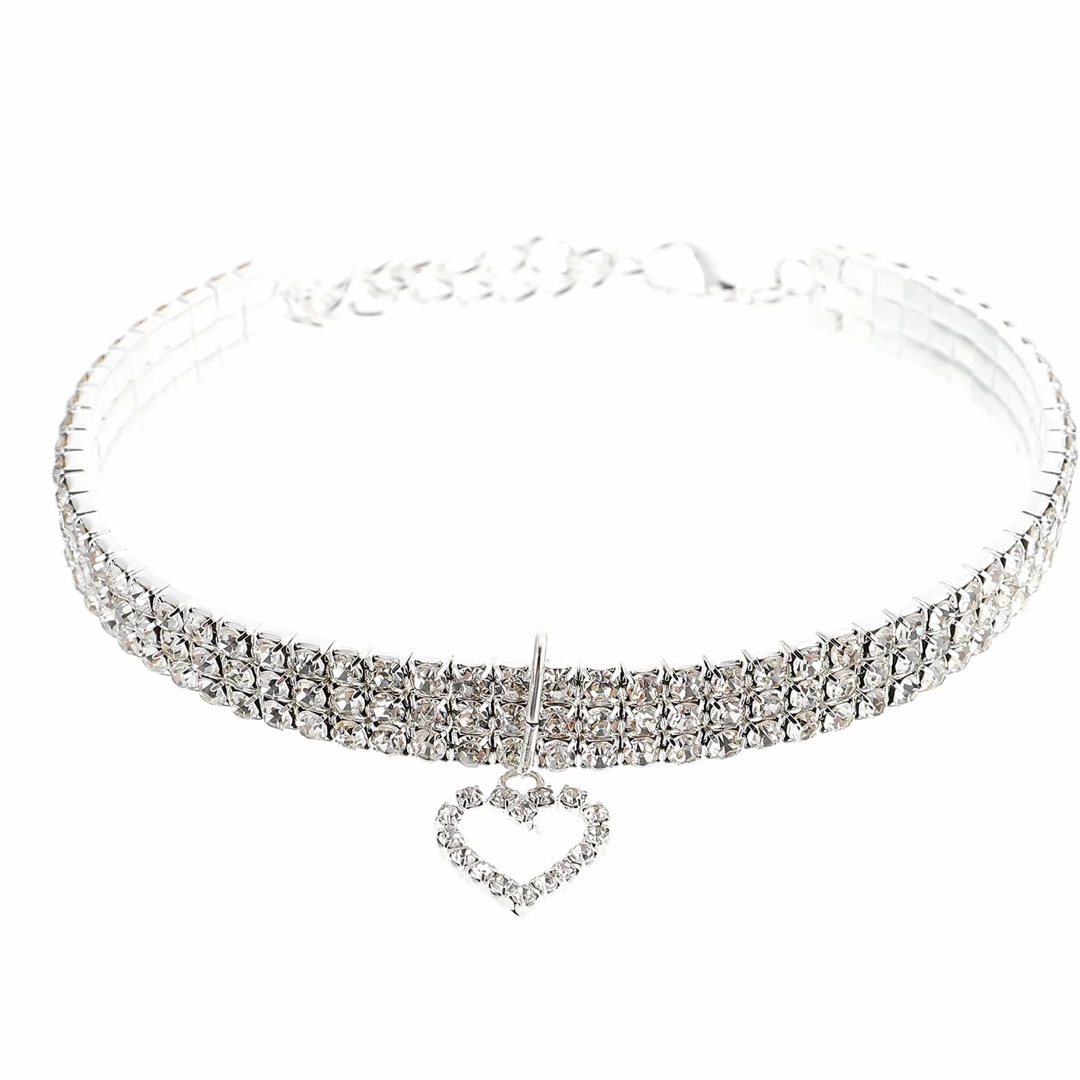 Collare per Cani Cuccioli con Pietre Decorative Elastiche Bianche con Ciondolo a Forma di Cuore