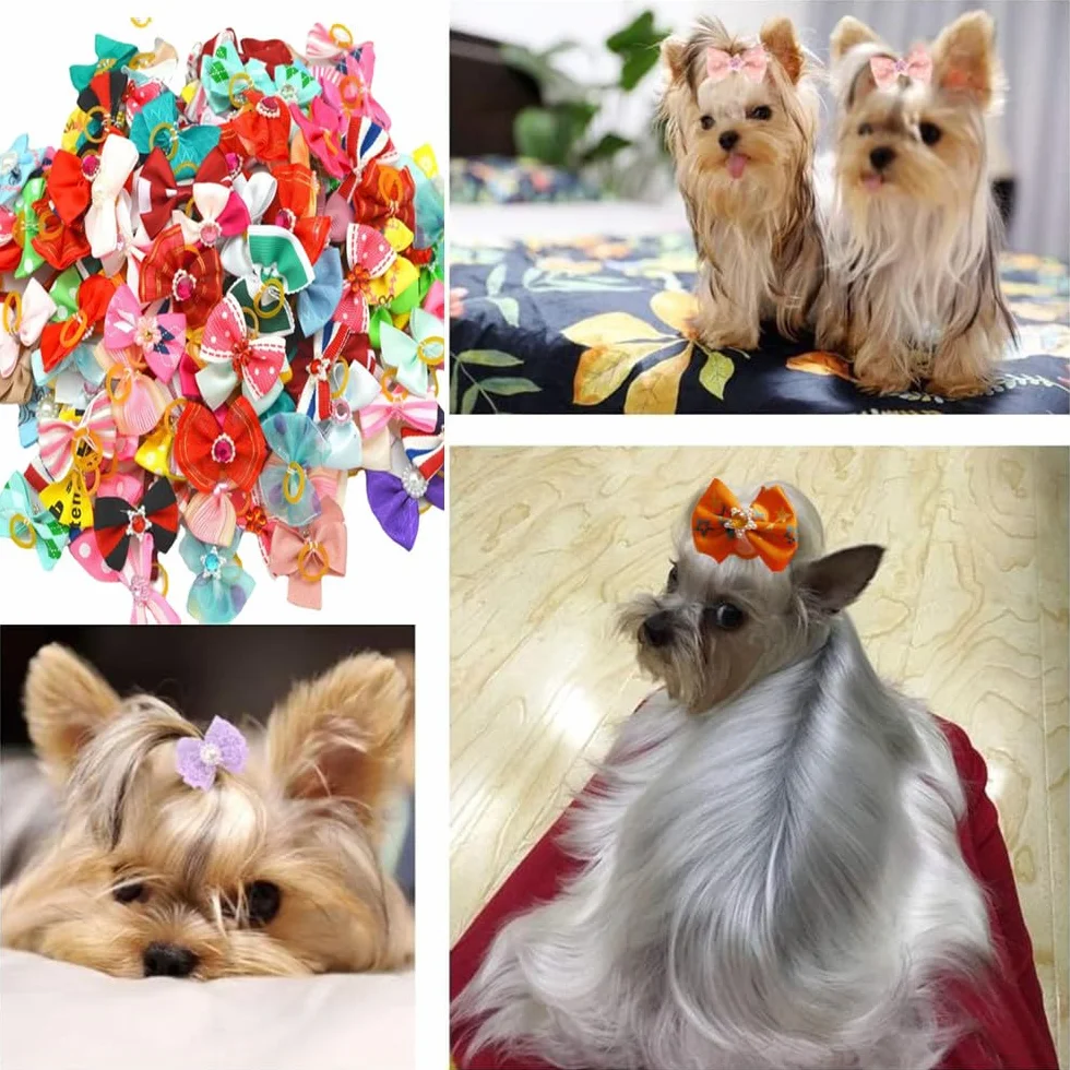 30 Pezzi Fiocchi per Cani con Elastici, vari stili di fiocchi per cani, Dog Bow Stili Multipli Fiocchi per Capelli per Cani Graziosi Accessori per la Toelettatura,accessori per collari per cani