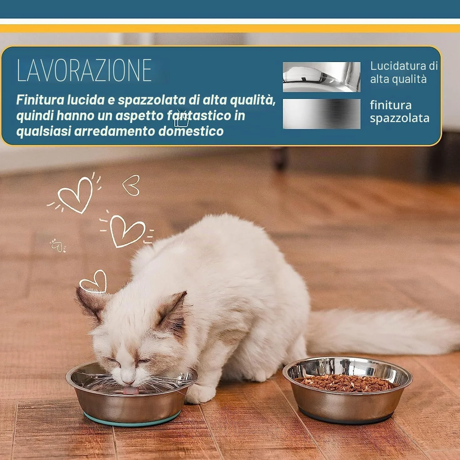 PEGGY11 Ciotole per Gatti in Acciaio Inossidabile, Fondo Antiscivolo, per Uso Alimentare, Senza BPA, Lavabili in Lavastoviglie, 430ML, 2 Pezzi
