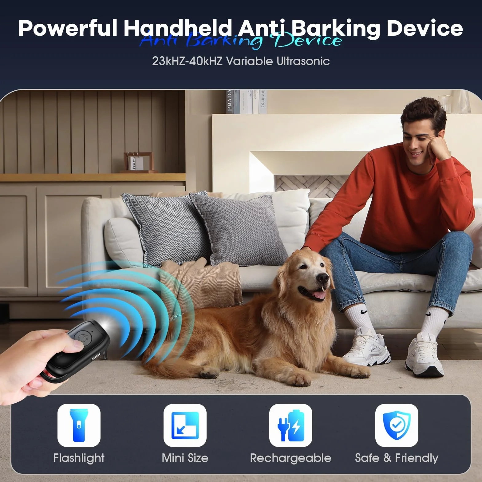 Antiabbaio per Cani Ultrasuoni, Ultrasuoni per Cani Portatile, Potente Anti Abbaio per Cani con LED, Antiabbaio per Cani Ultrasuoni da Esterno, Dissuasore per Cani Ultrasuoni