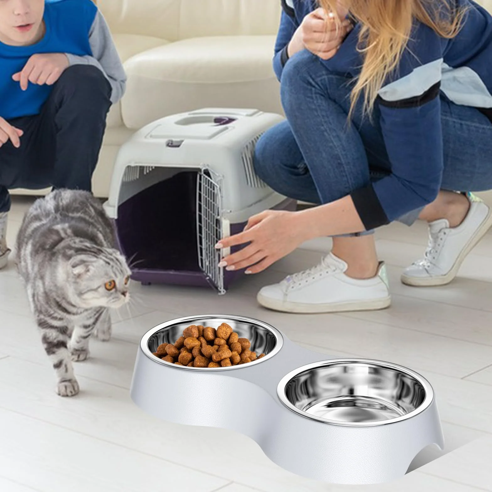 Set di 2 Ciotole per Cani, Ciotole per Gatti Grigio Ciotola per Gatti con Tappetino Antiscivolo Ciotole per Rialzate Acciaio Inossidabile, Ciotola Gatto per Cani Piccoli,Gattini