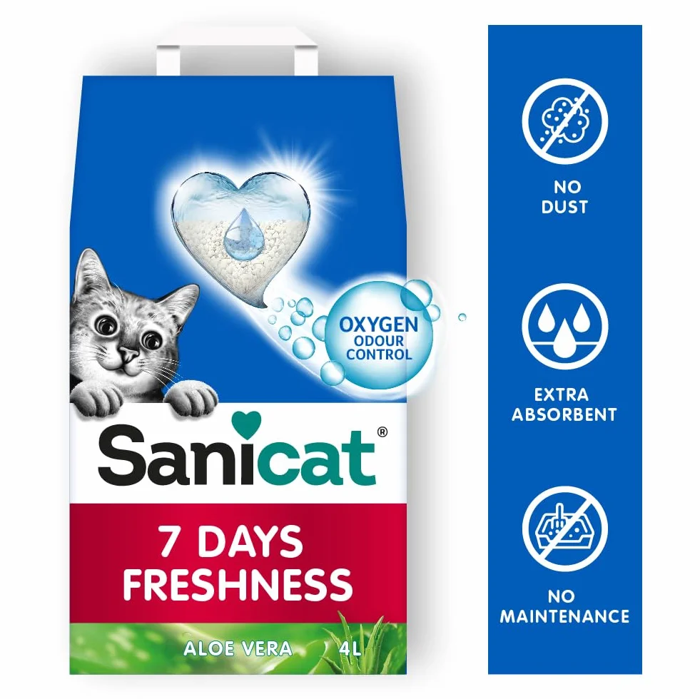 Sanicat Lettiera per gatti Classic con Aloe Vera 4 L Controlla odori 7 giorni Assorbimento rapido