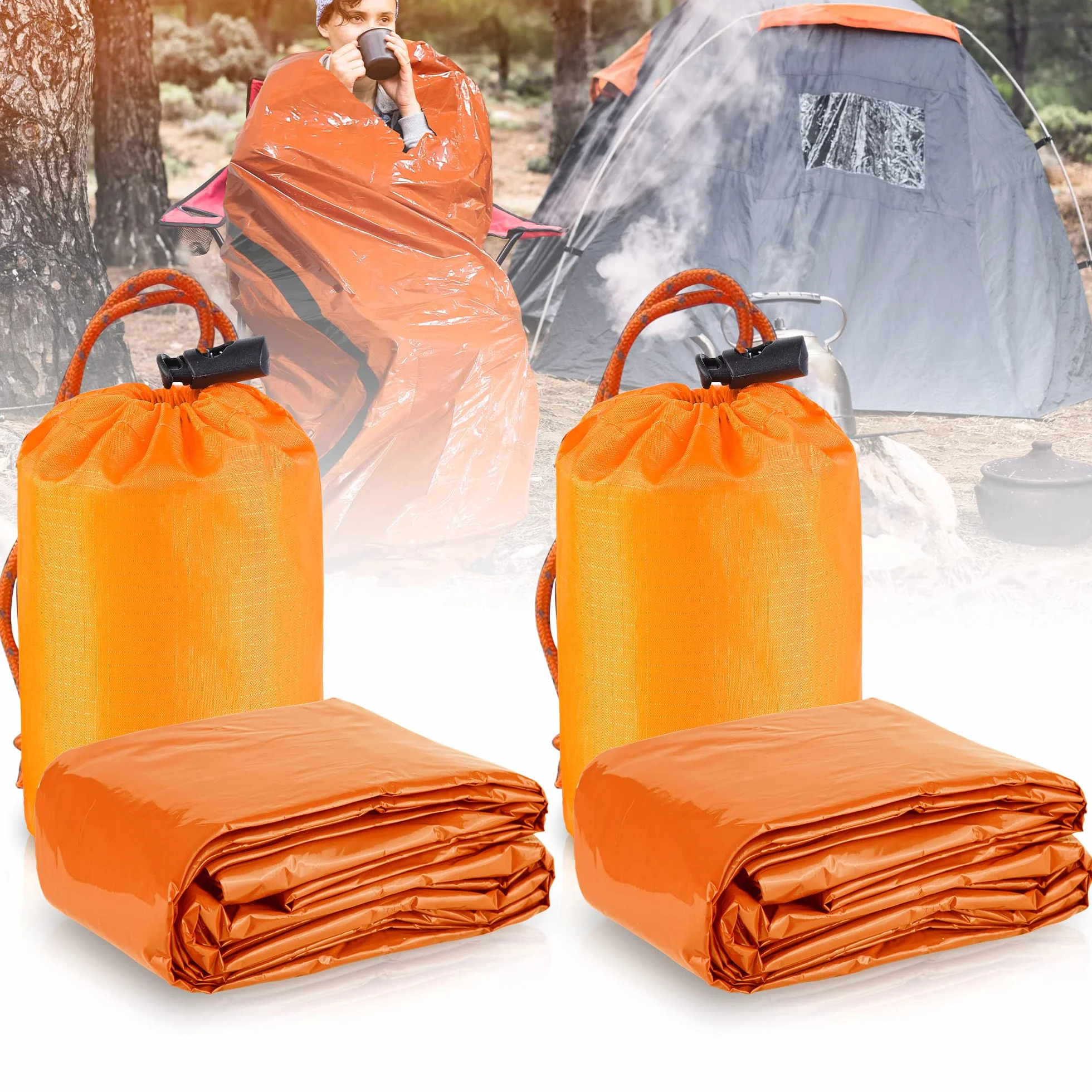 Sacco Pelo Bivacco Emergenza Coperta Salvataggio 2 Pezzi Pelo Emergenza Impermeabile Sopravvivenza Portatile Caldo Ultraleggero Resistente Al Calore Protezione Dal Freddo Tenda Salvataggio per Esterni
