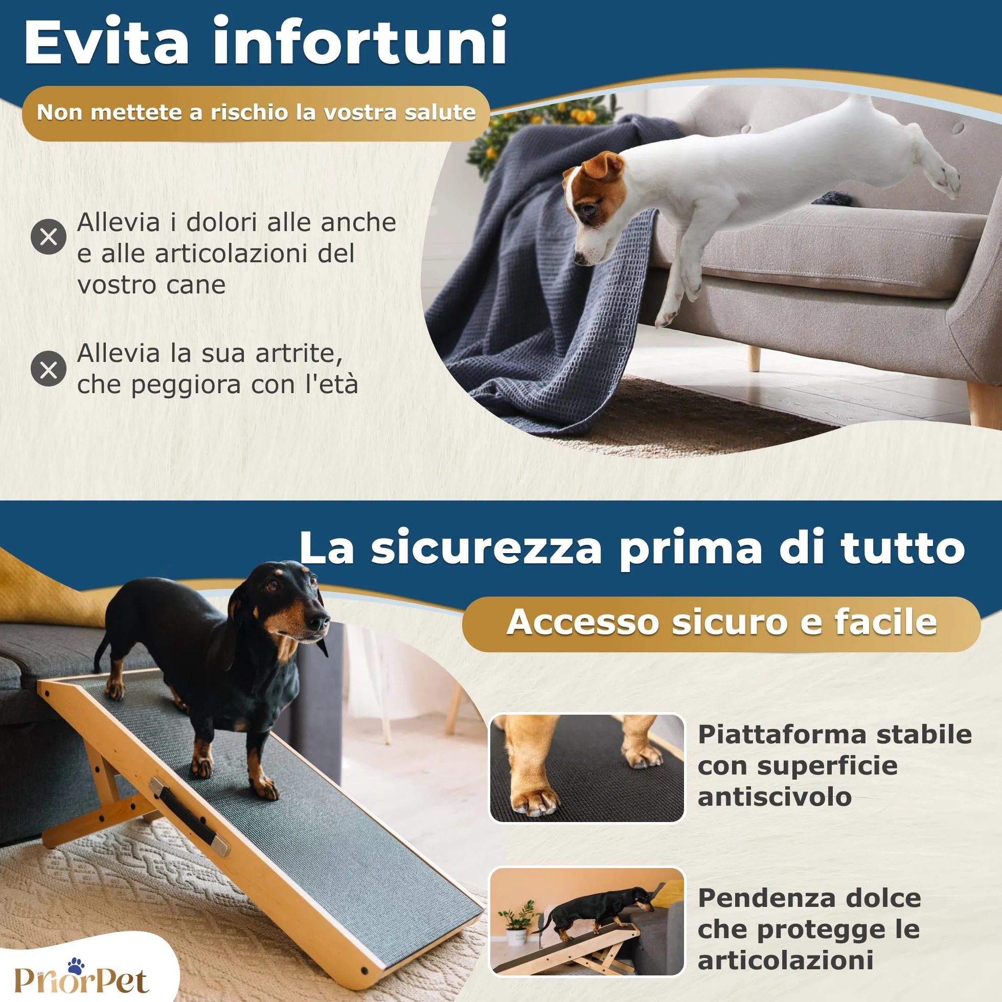 Rampa per Cani in Legno di Betulla Regolabile 18-53 cm Pieghevole per Letto e Divano