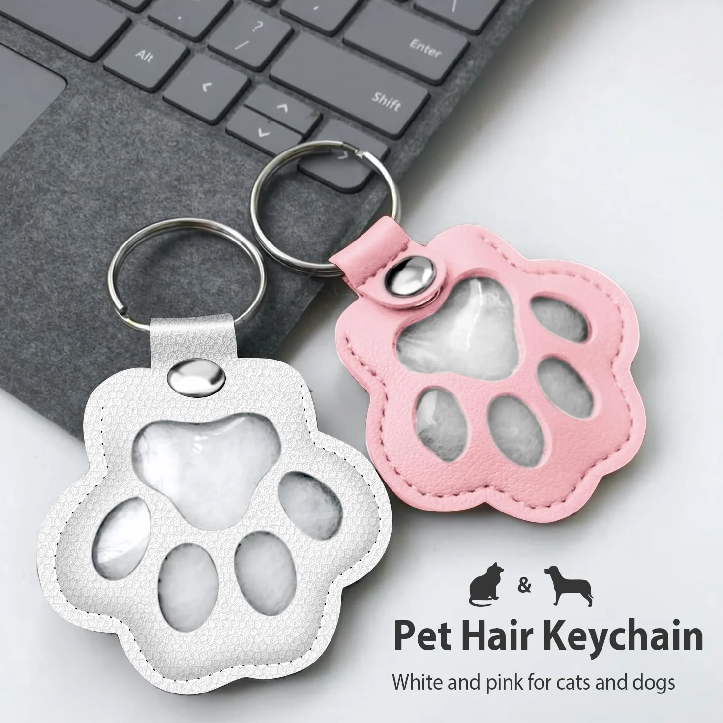 KAWAAN Portachiavi Commemorativo Animali Domestici in Pelle, Scatola Ricordo Peli, Ciondolo Zampa Animale Rosa Bianco