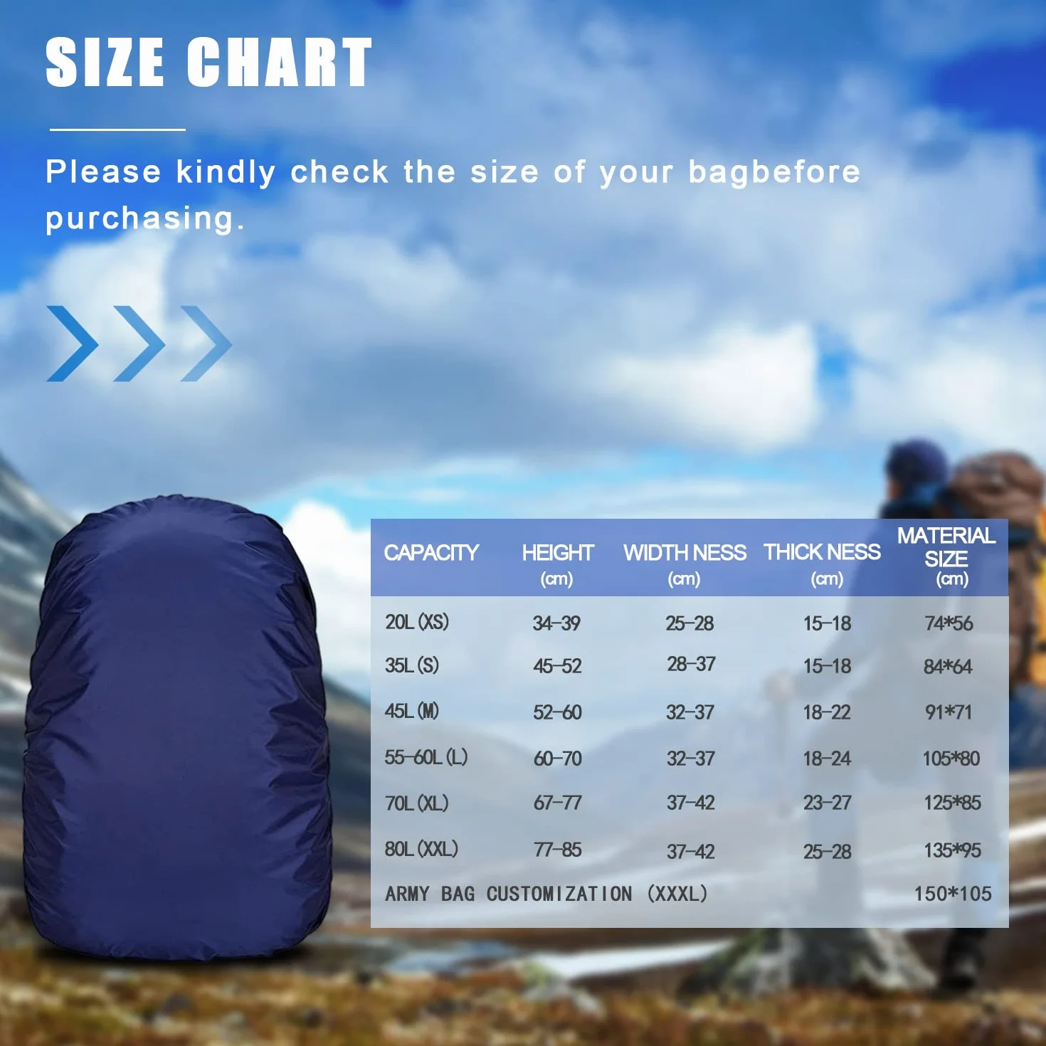 Zaino parapioggia (20-100L) (Blu/Blue, XS)