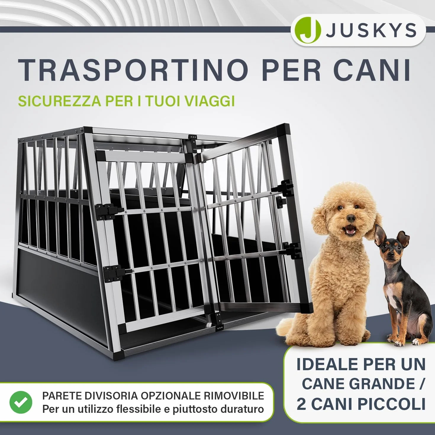 Juskys Box per trasporto cani in alluminio XL, 96x90x71 cm - Gabbia auto robusta e facile da pulire, con porta a griglia e serratura