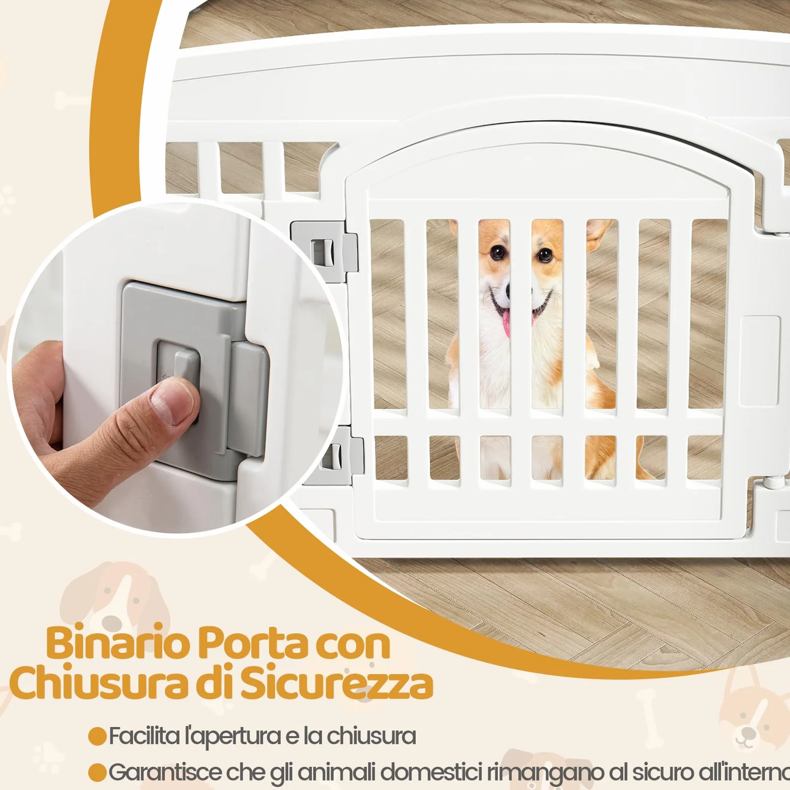 COSTWAY Recinto per Cani Pieghhevole 6 Pannelli 60 cm per Cani Medi e Piccoli 172 x 87 x 60 cm con Porta di Bloccaggio