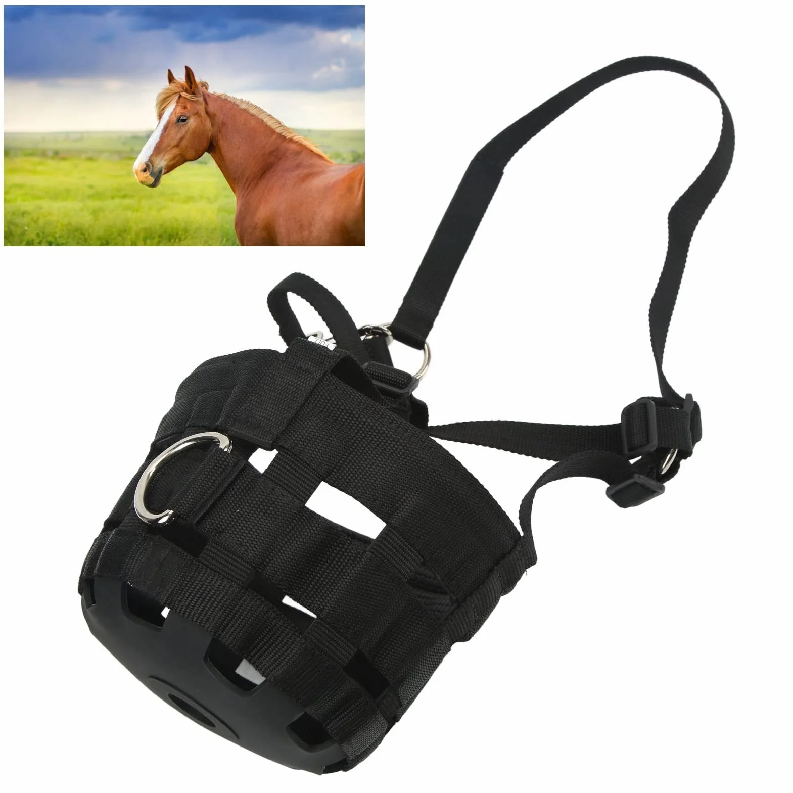 Muso per Cavallo al Pascolo Muso per Cavallo al Pascolo Museruole per Cavallo Anti-Mordente Copertura per la Bocca del Cavallo Museruola per Pascolo Facile da Respirare Muso per