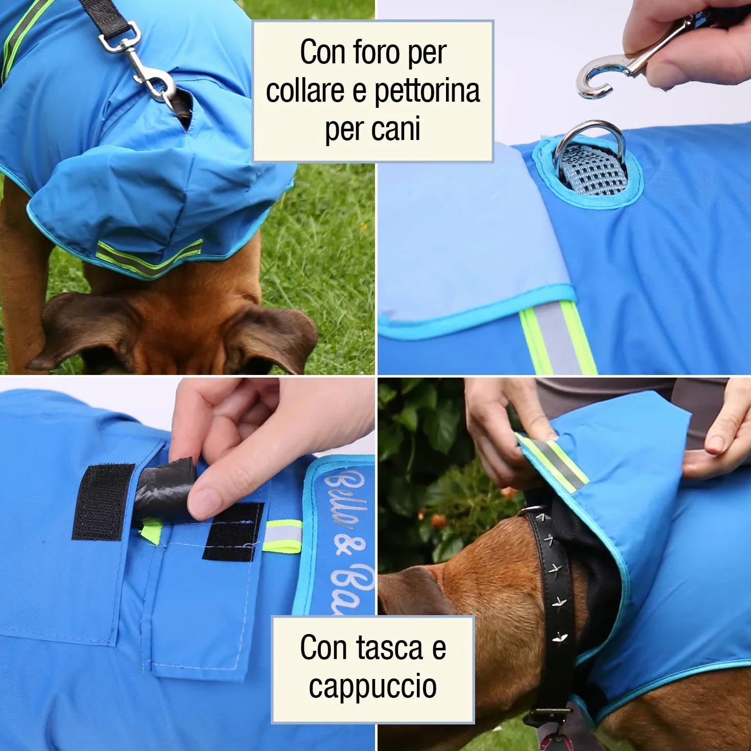 Bella & Balu Impermeabile Cappotto Cane Taglia Grande con Cappuccio e Catarifrangenti Poliestere Regolabile Grigio L