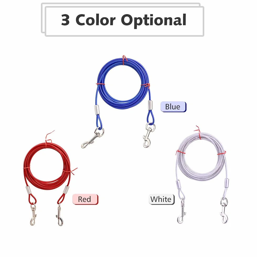 Cavo di collegamento per cani con ganci in metallo resistente, in acciaio inossidabile, copertura in PVC, per esterni, cortile, campeggio