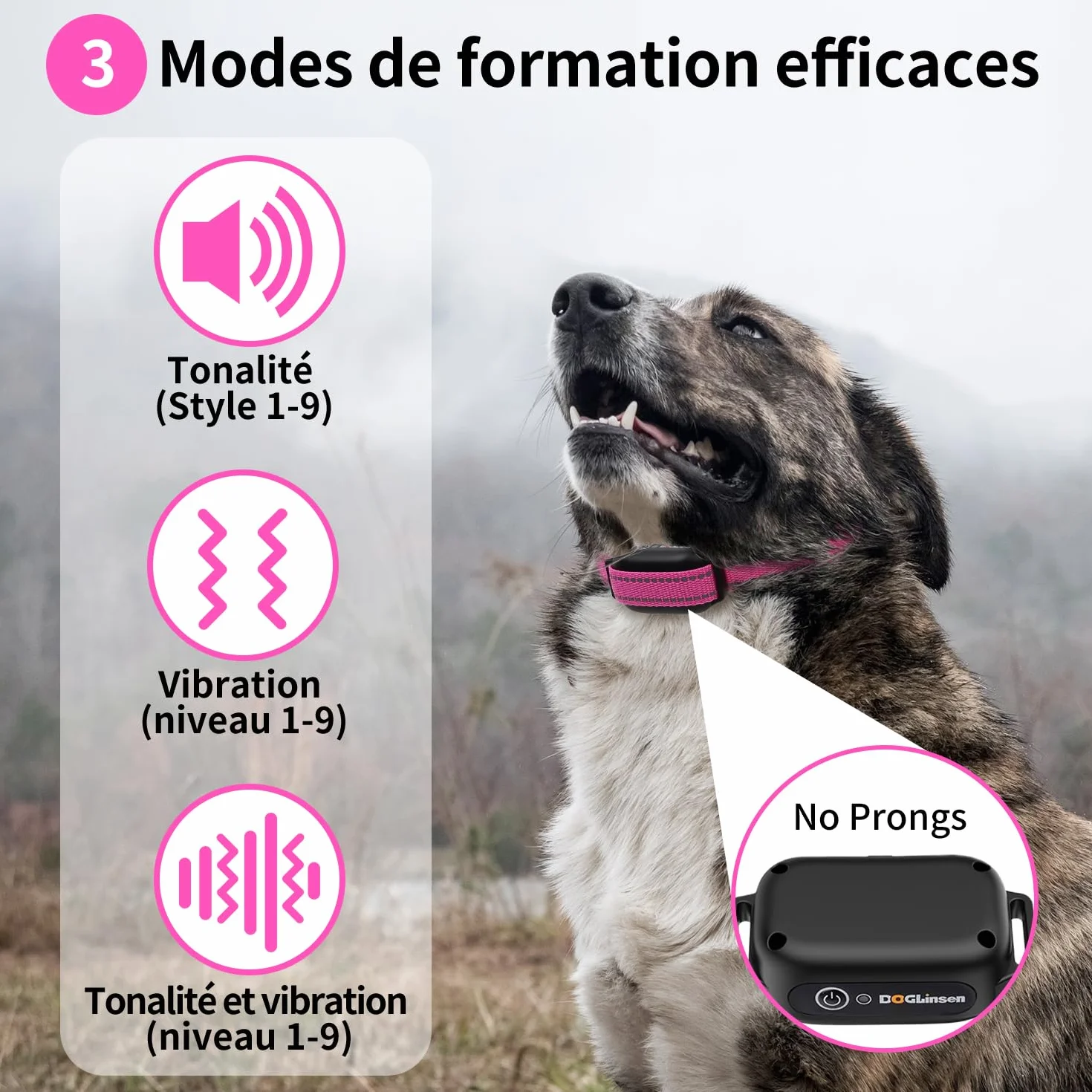 Collier de Dressage Pour Chien sans Choc - Collier Vibrant Pour Chien, Portée 1000m, 9 tonnellate e modalità di vibrazione, Pour Chiens Petit, Moyen et Grand - senza Douleur