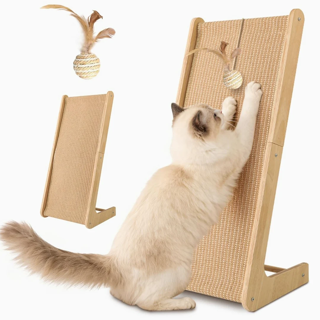 Tiragraffi per Gatti Doppio Uso 72cm | Graffio a L in Sisal Resistente, Tiragraffi da Parete e Angolo con Erba Gatta Integrata