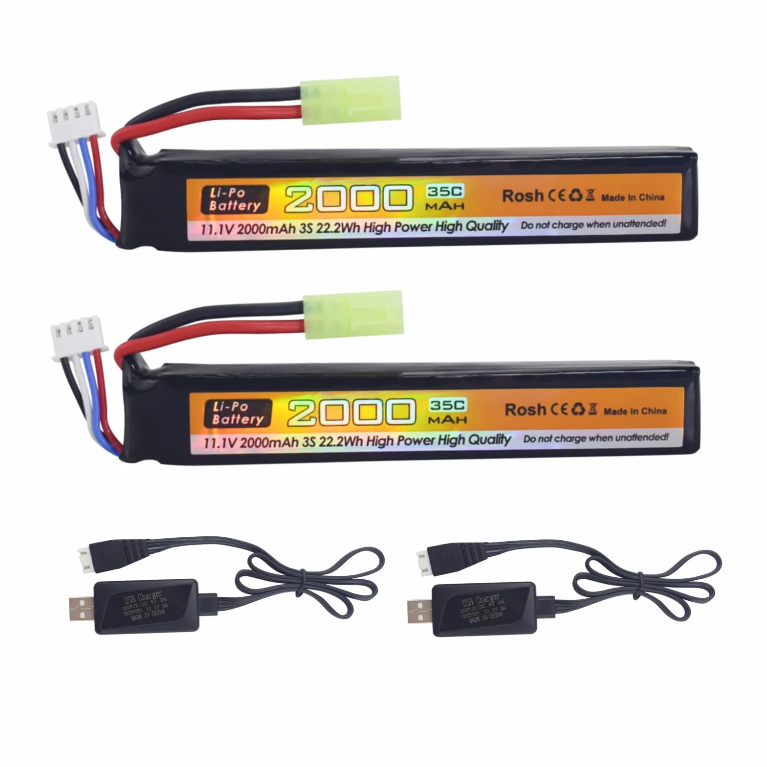 2PCS 11.1V 35C 2000mAh batteria agli ioni di litio Odamiya spina con cavo di ricarica USB per Airsoft modello pistola fucile RC auto drone batteria