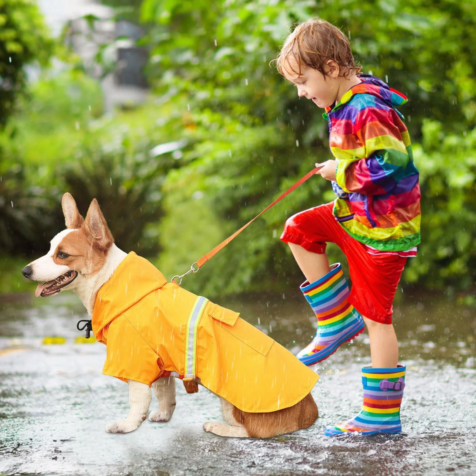 Amexo Impermeabile per Cani con Strisce Riflettenti Giacca da Pioggia Impermeabile per Cane con Regolabile Cappuccio Poncho Ultraleggero per Cani di Taglia Piccola Medio e Grande (XXL)